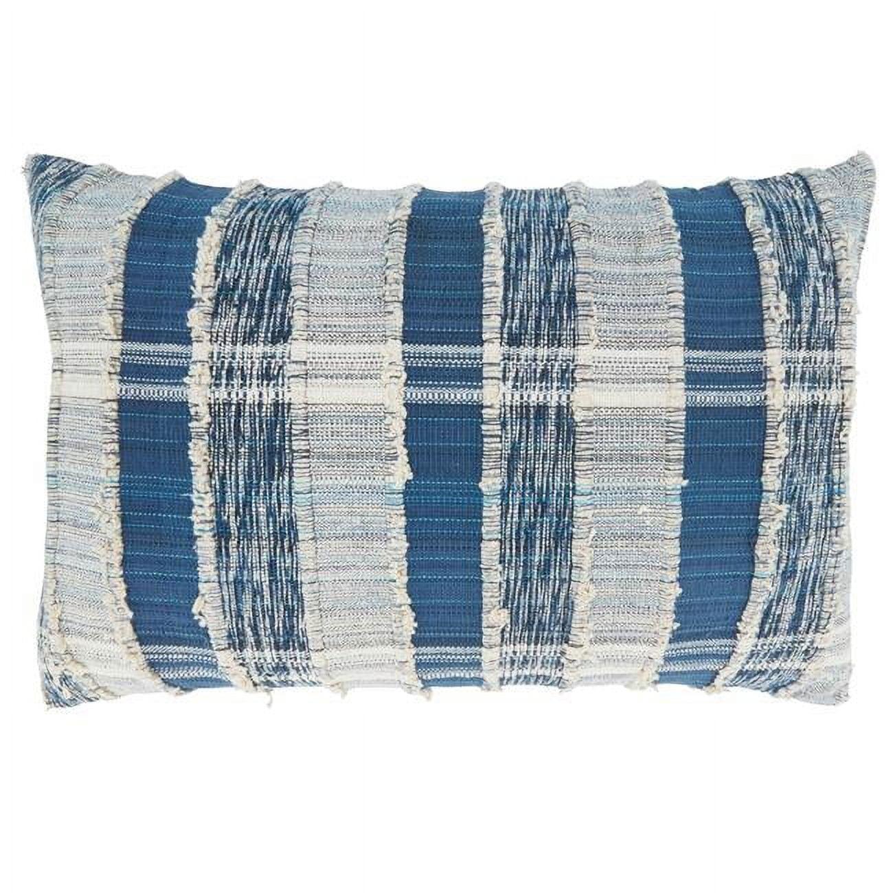 Blue and White Striped Woven Cotton Throw Pillow