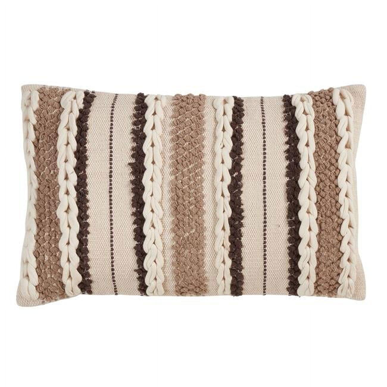 Ivory and Brown Woven Cotton Striped Throw Pillow