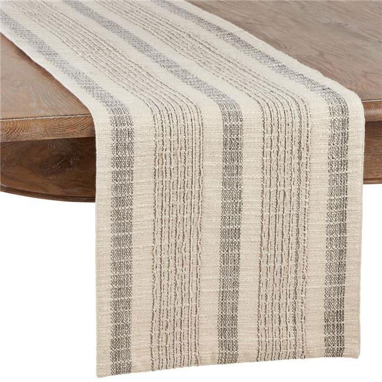 Ivory Woven Striped Cotton Table Runner, 16 x 54 in