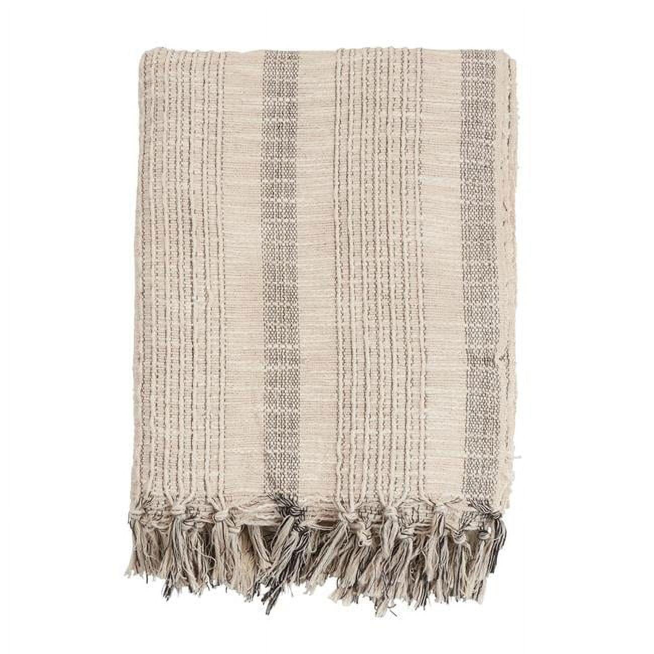 Saro Lifestyle Saro Lifestyle Woven Throw Blanket With Striped Design, Ivory, 50"x60"