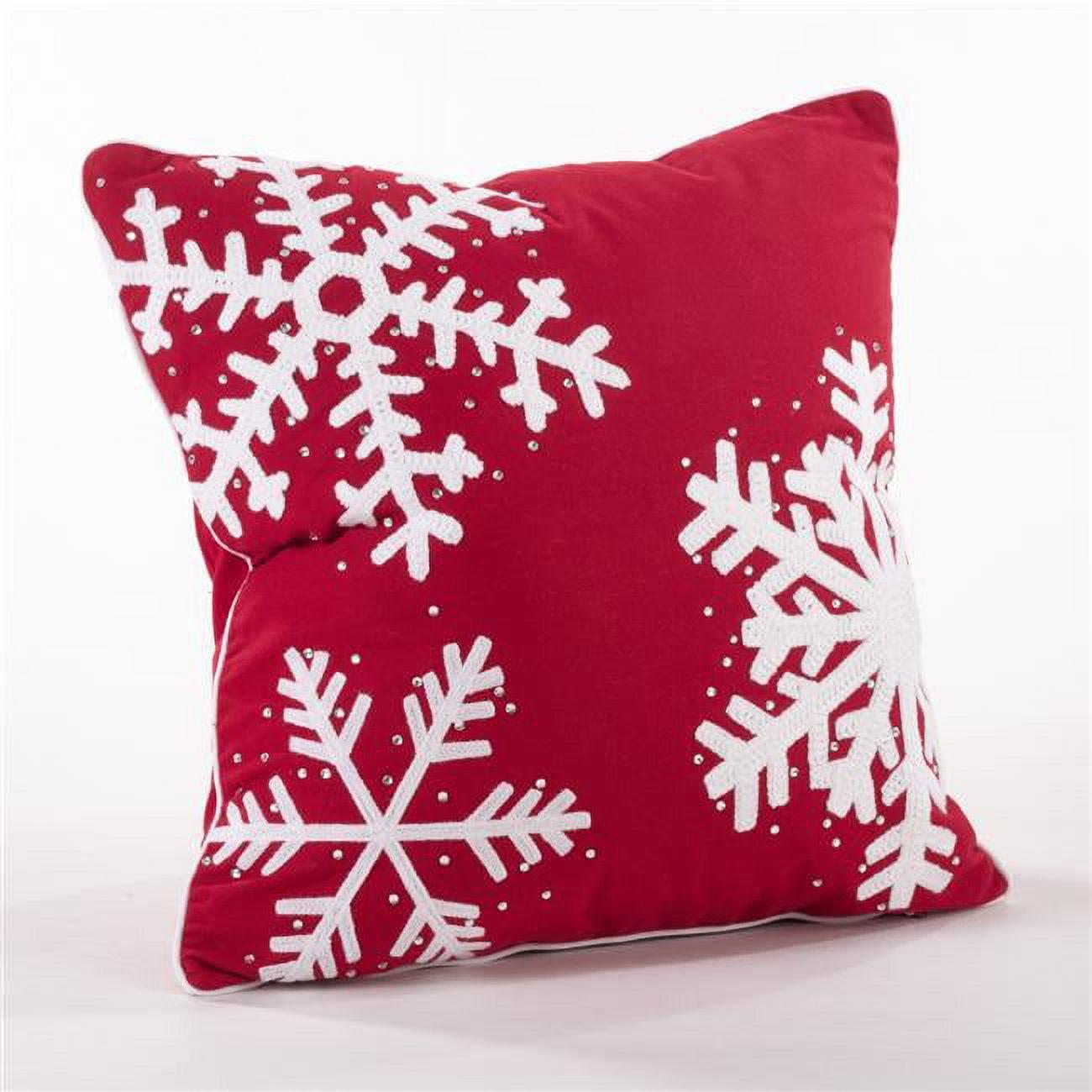 Ruby Red Embroidered Snowflake Square Throw Pillow