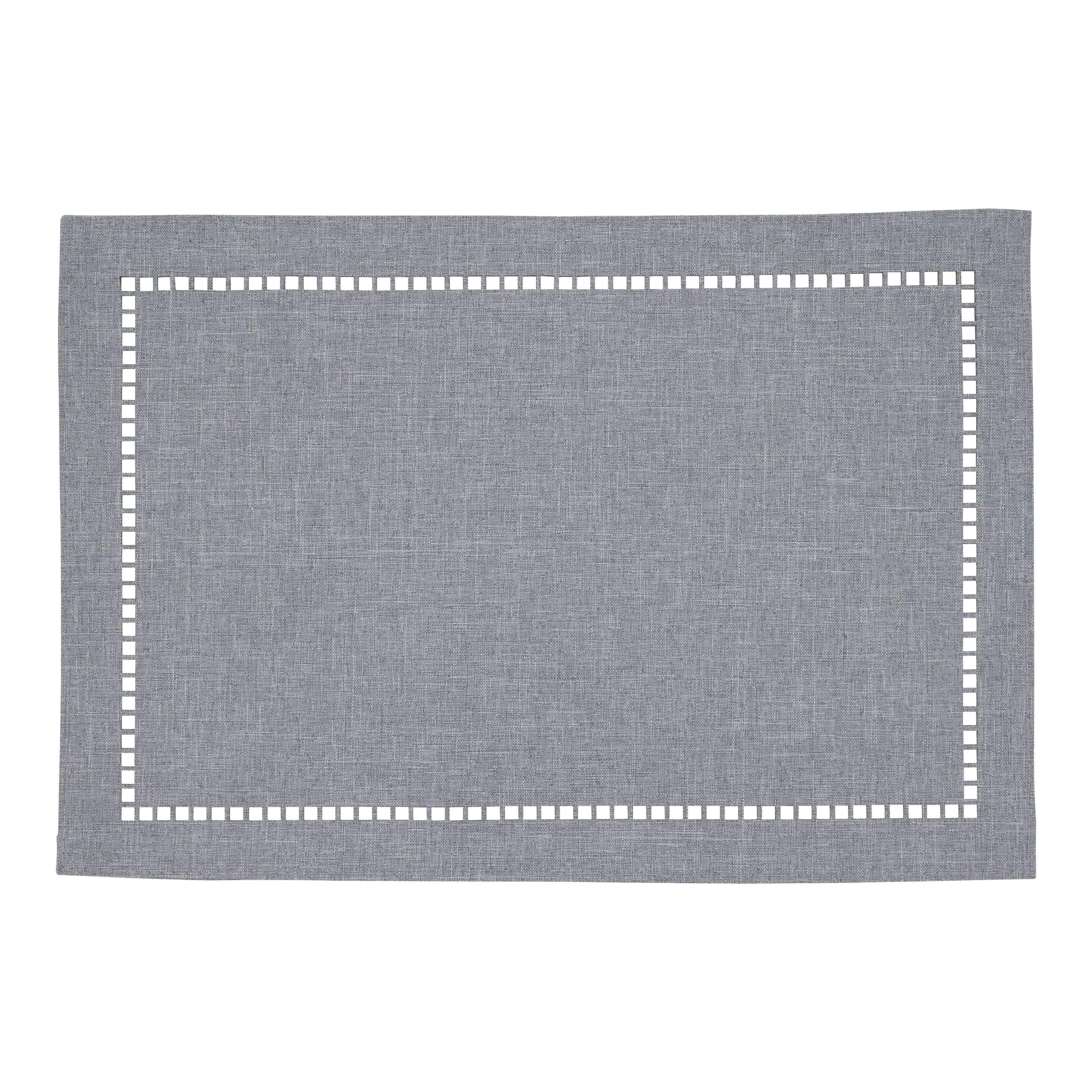 Saro Lifestyle Placemats With Laser-Cut Hemstitch Design, Gray, (Set of 4 pcs)