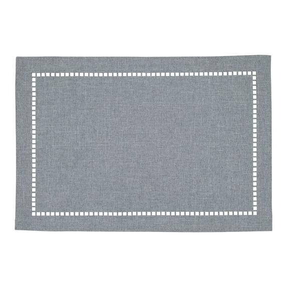 Saro Lifestyle Placemats With Laser-Cut Hemstitch Design, Gray, (Set of 4 pcs)