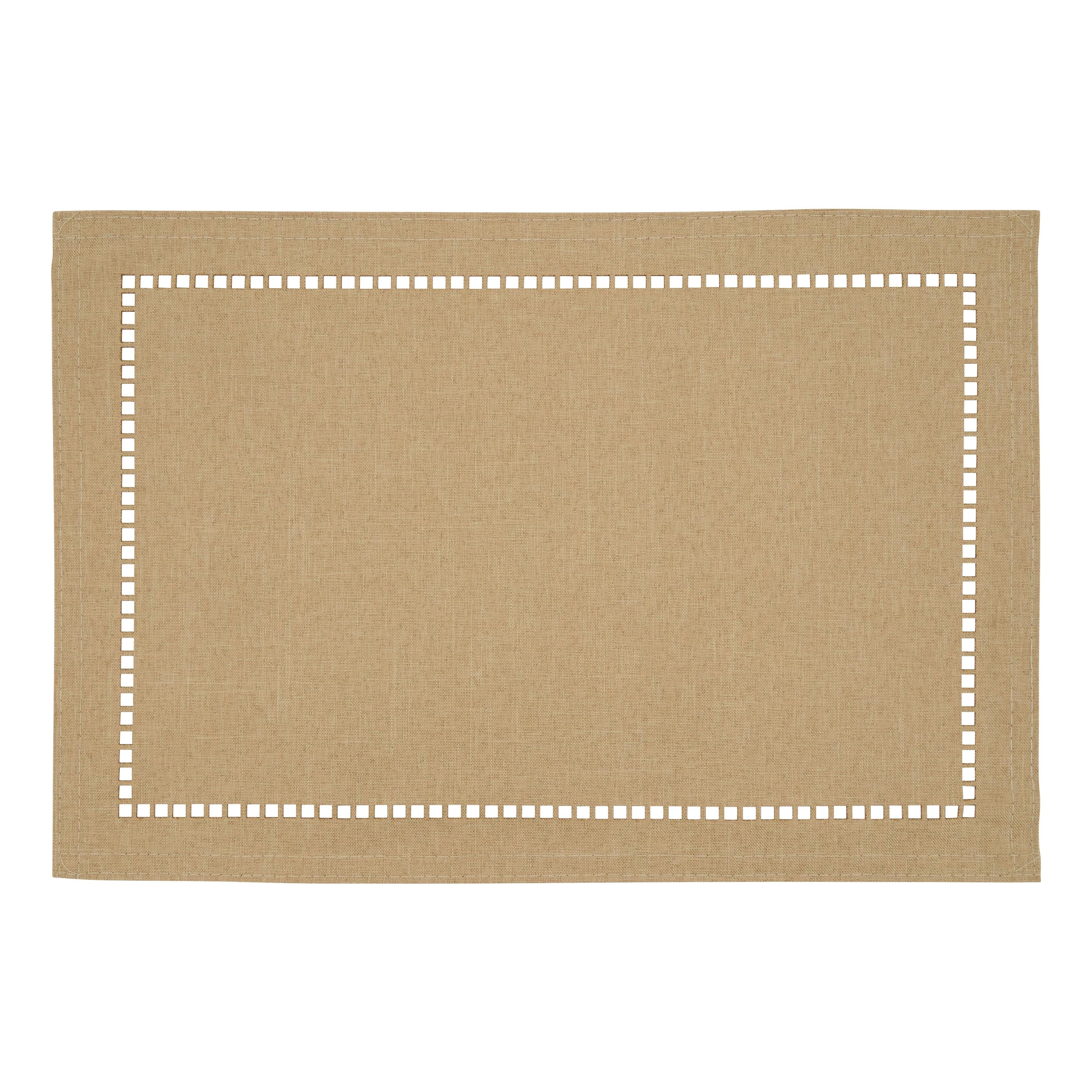 Saro Lifestyle Placemats With Laser-Cut Hemstitch Design, Beige, (Set of 4 pcs)