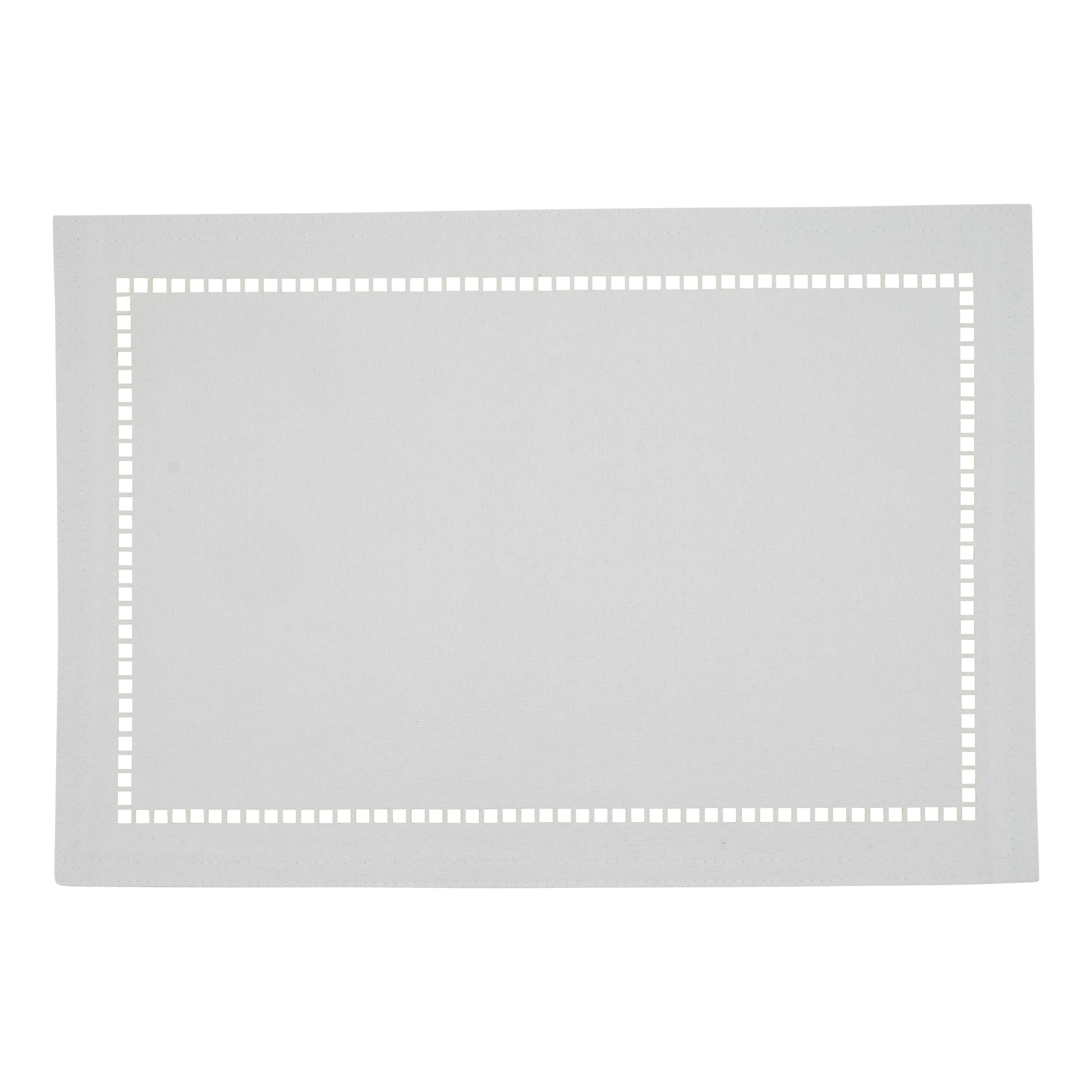 Saro Lifestyle Placemats With Laser-Cut Hemstitch Design, White, (Set of 4 pcs)