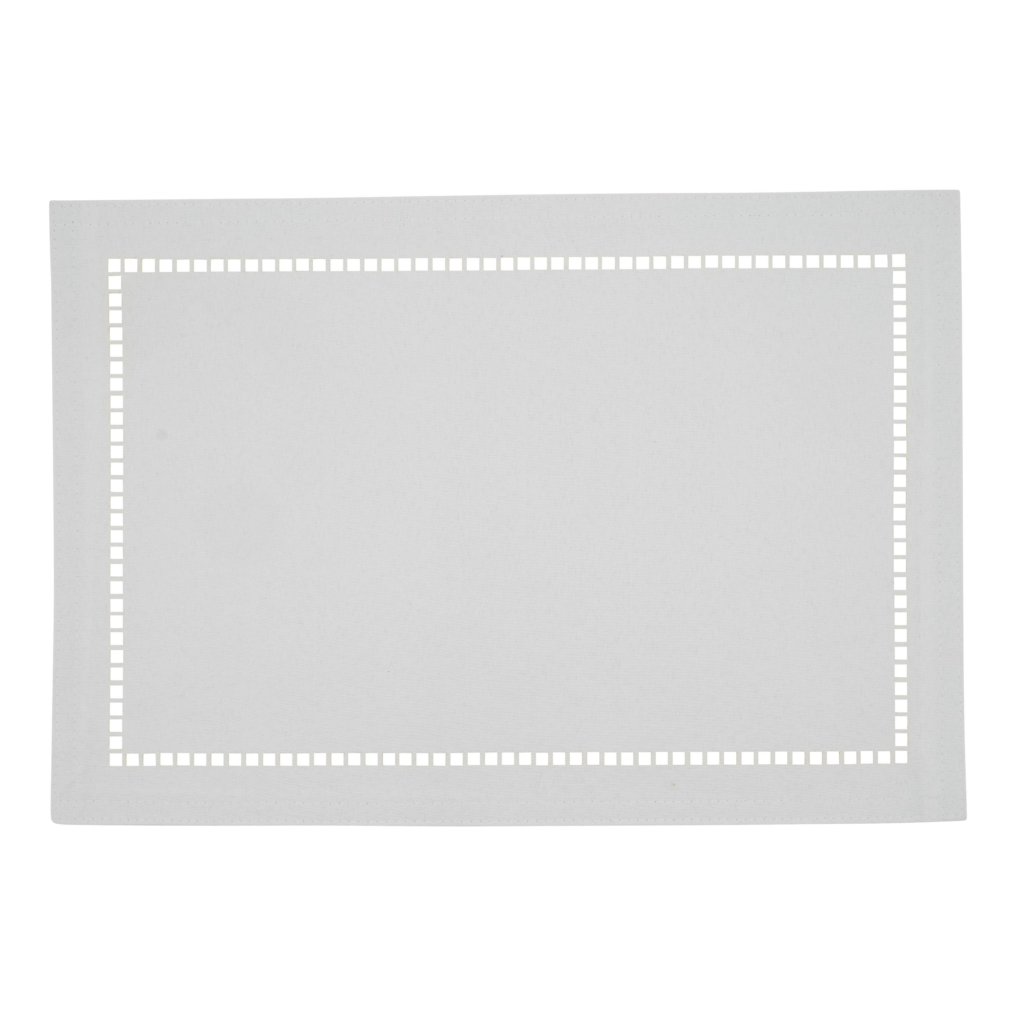 Saro Lifestyle Placemats With Laser-Cut Hemstitch Design, White, (Set of 4 pcs)