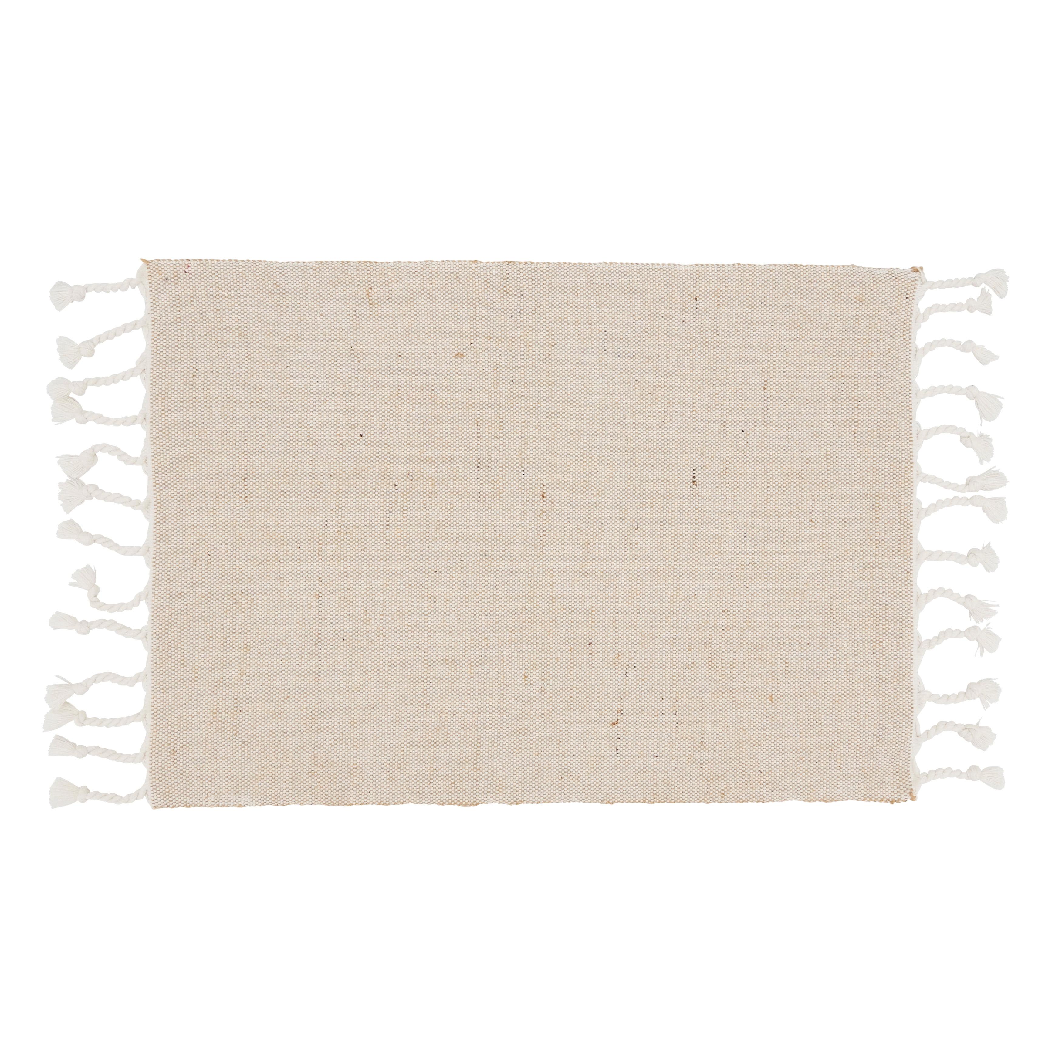 Beige Cotton and Jute Tassel Placemats, Set of 4