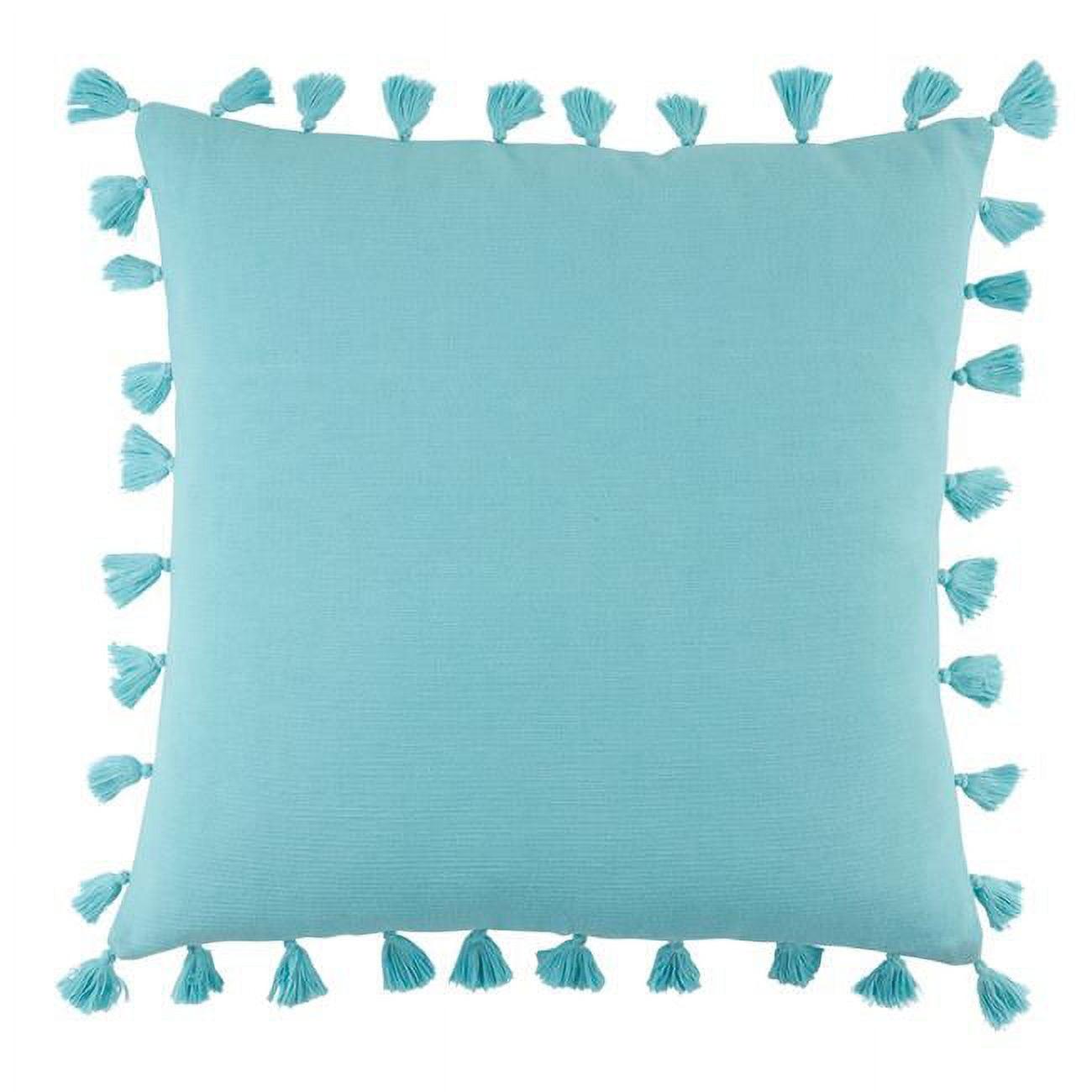 Turquoise Square Tassel Throw Pillow with Down Filling