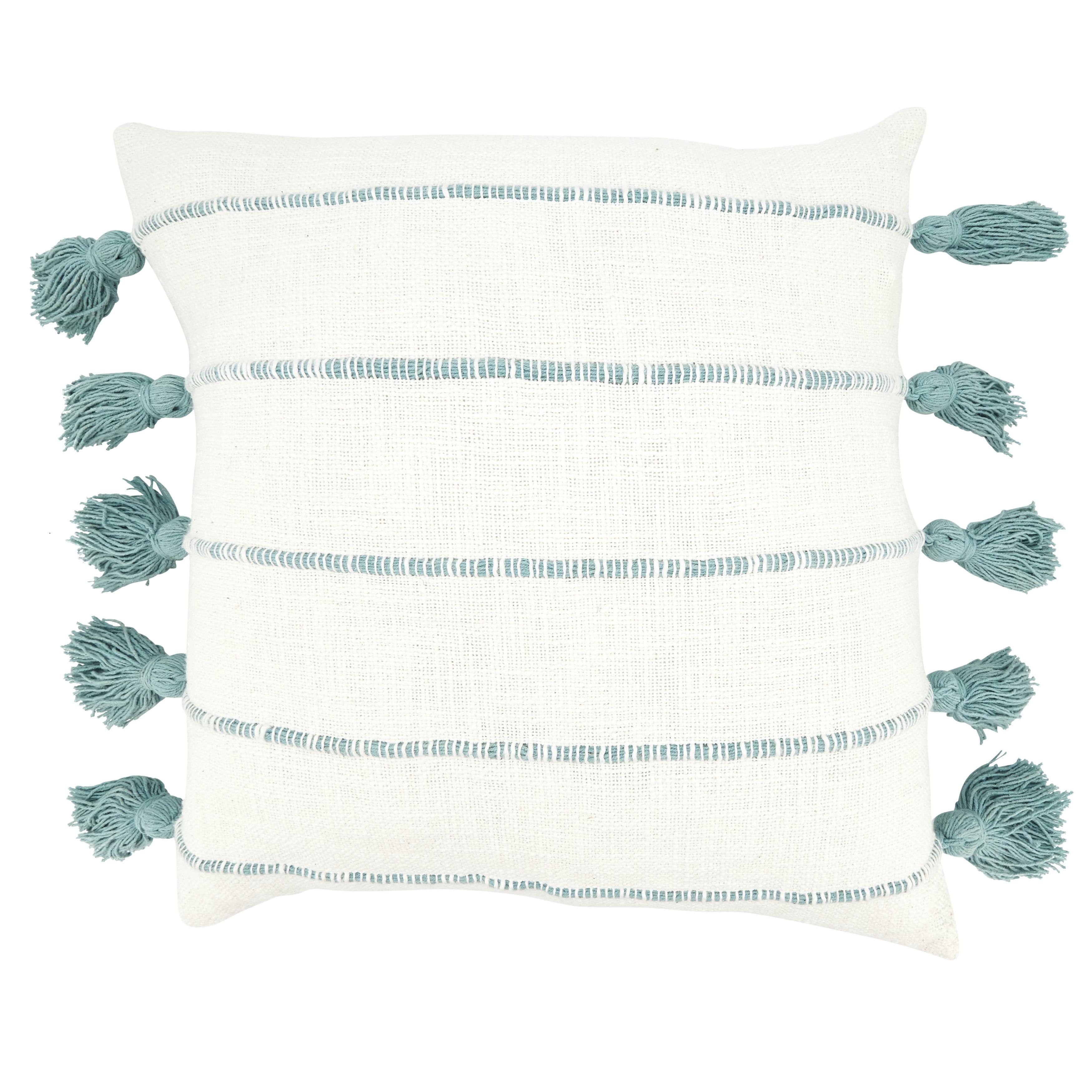 Saro Lifestyle Tassel Fantasy Stripe Poly Filled Throw Pillow, Mint, 18"x18"