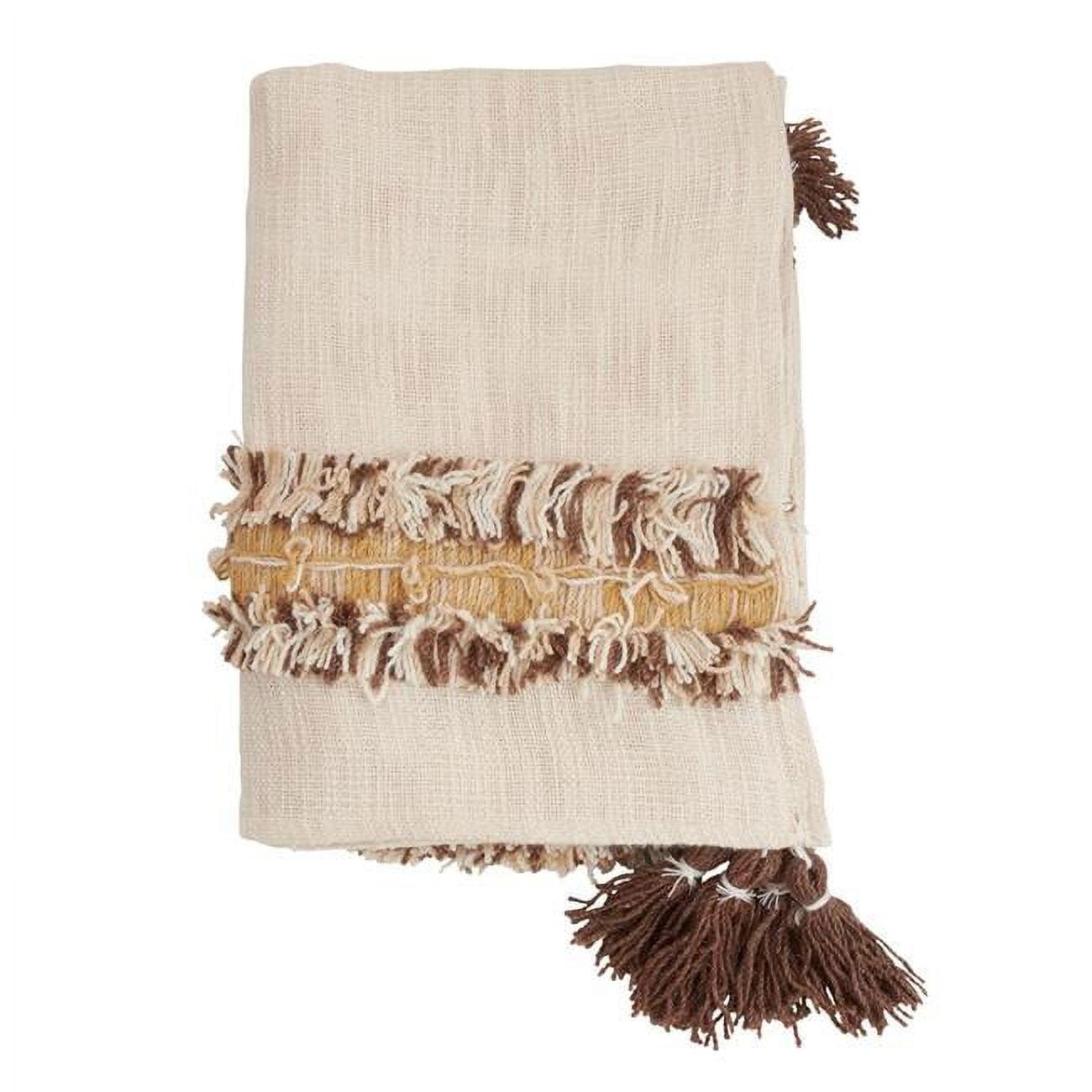 Ivory Cotton Tassel & Fringe Throw Blanket