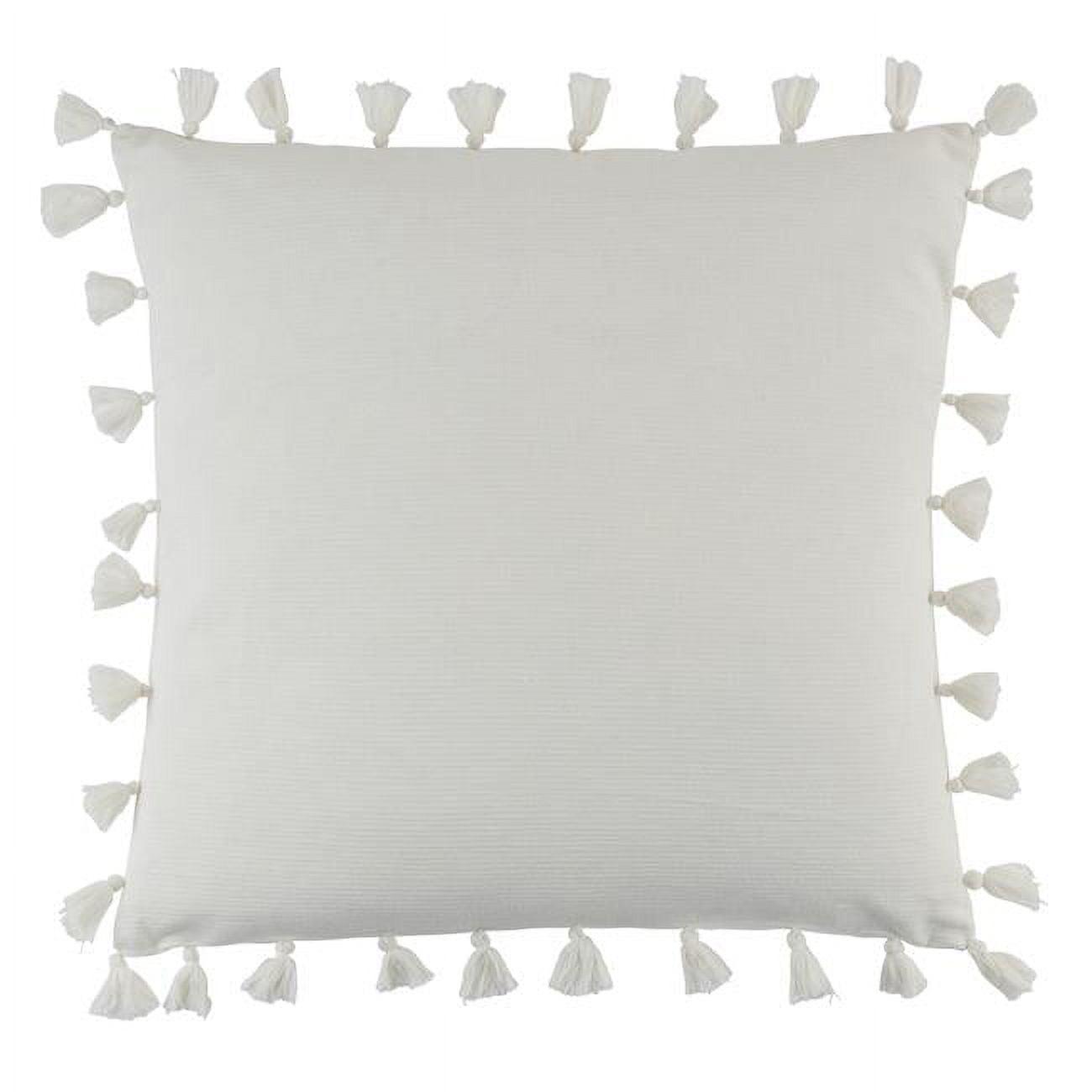 White Cotton Tassel Trim Square Throw Pillow