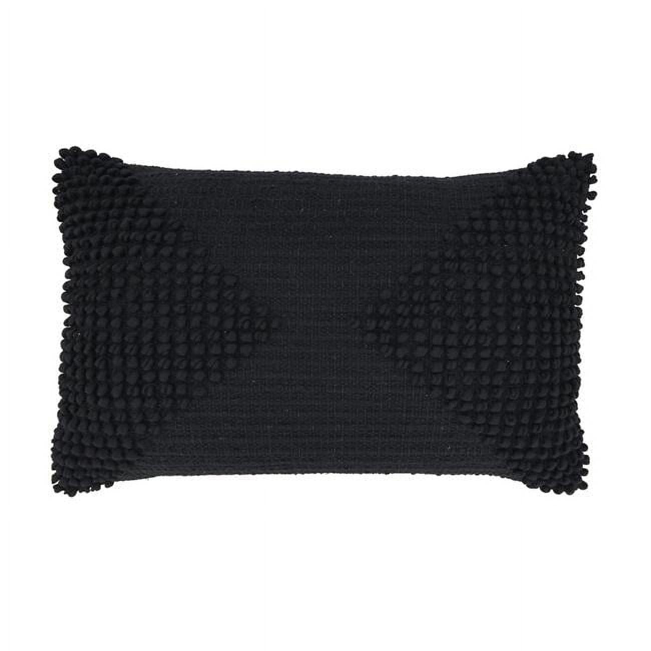 Black Textured Cotton Rectangular Down Throw Pillow