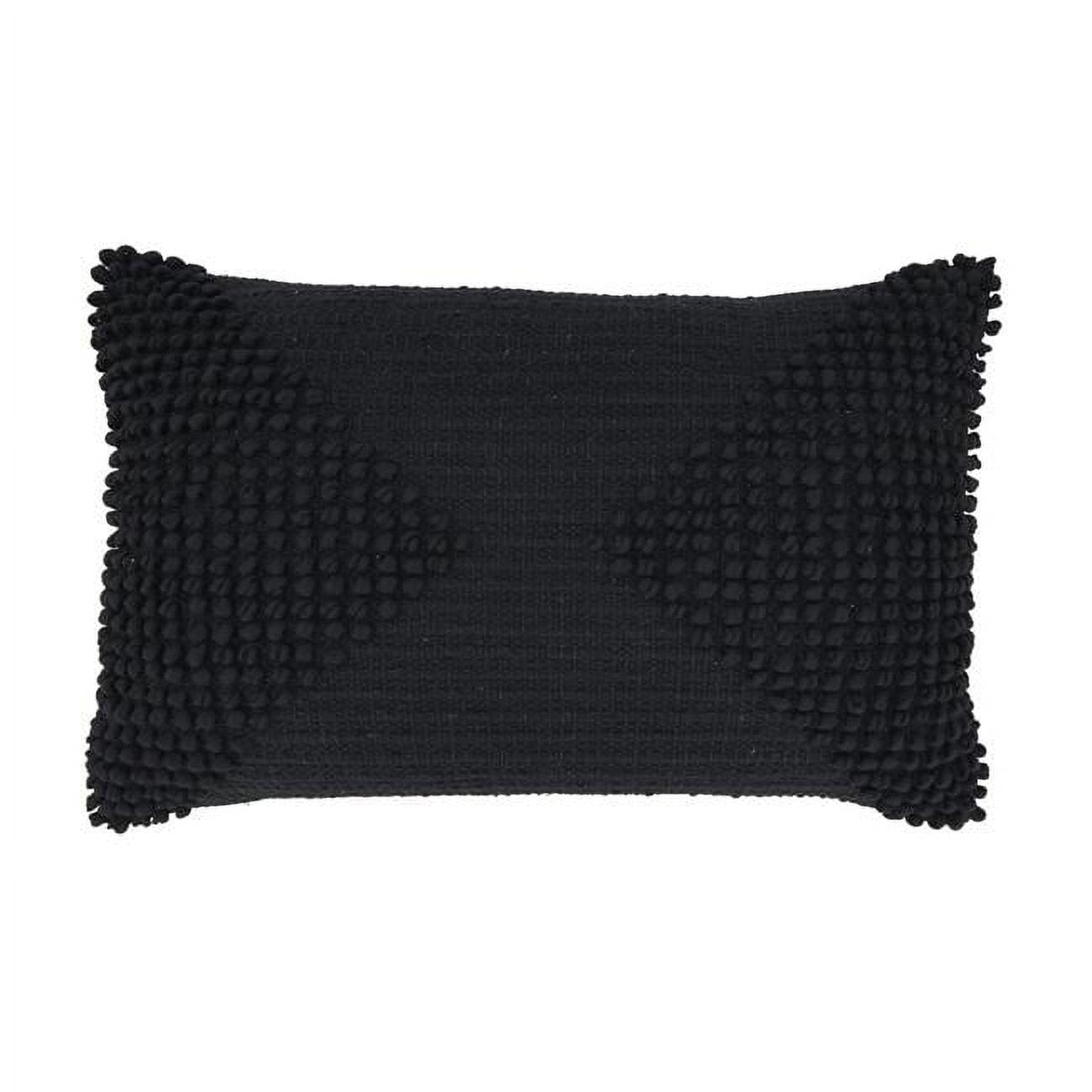 Black Textured Woven Diamond Cotton Throw Pillow Cover