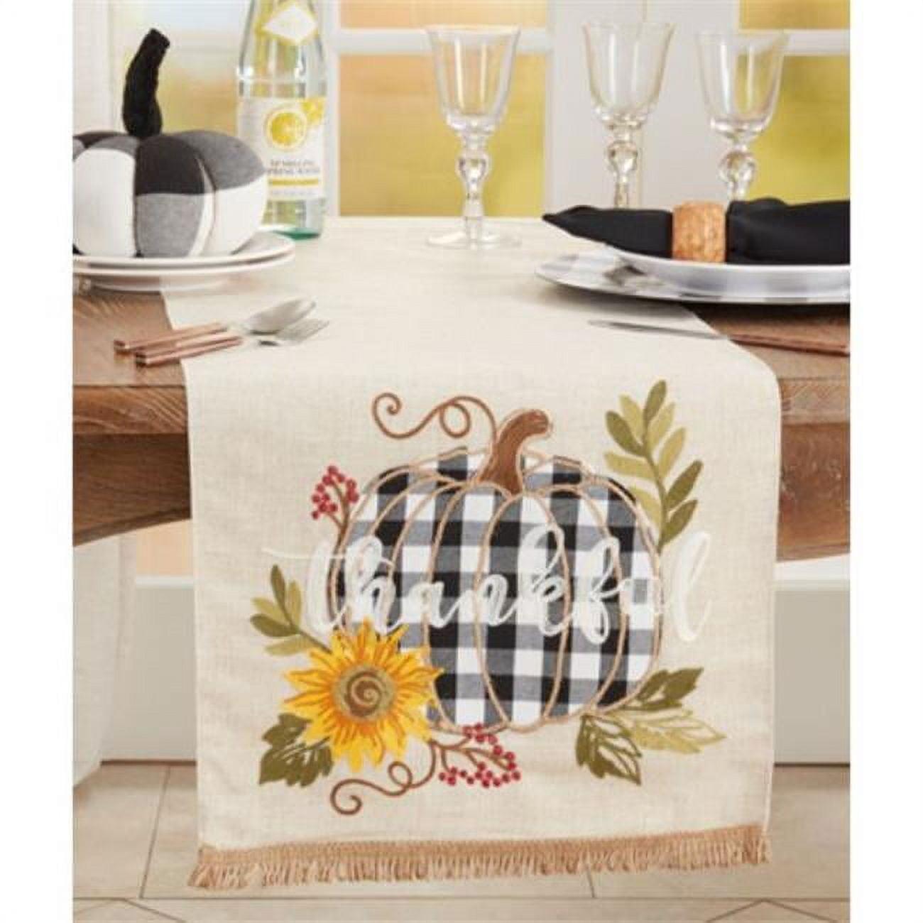 Beige Plaid Pumpkin Embroidered Thanksgiving Table Runner