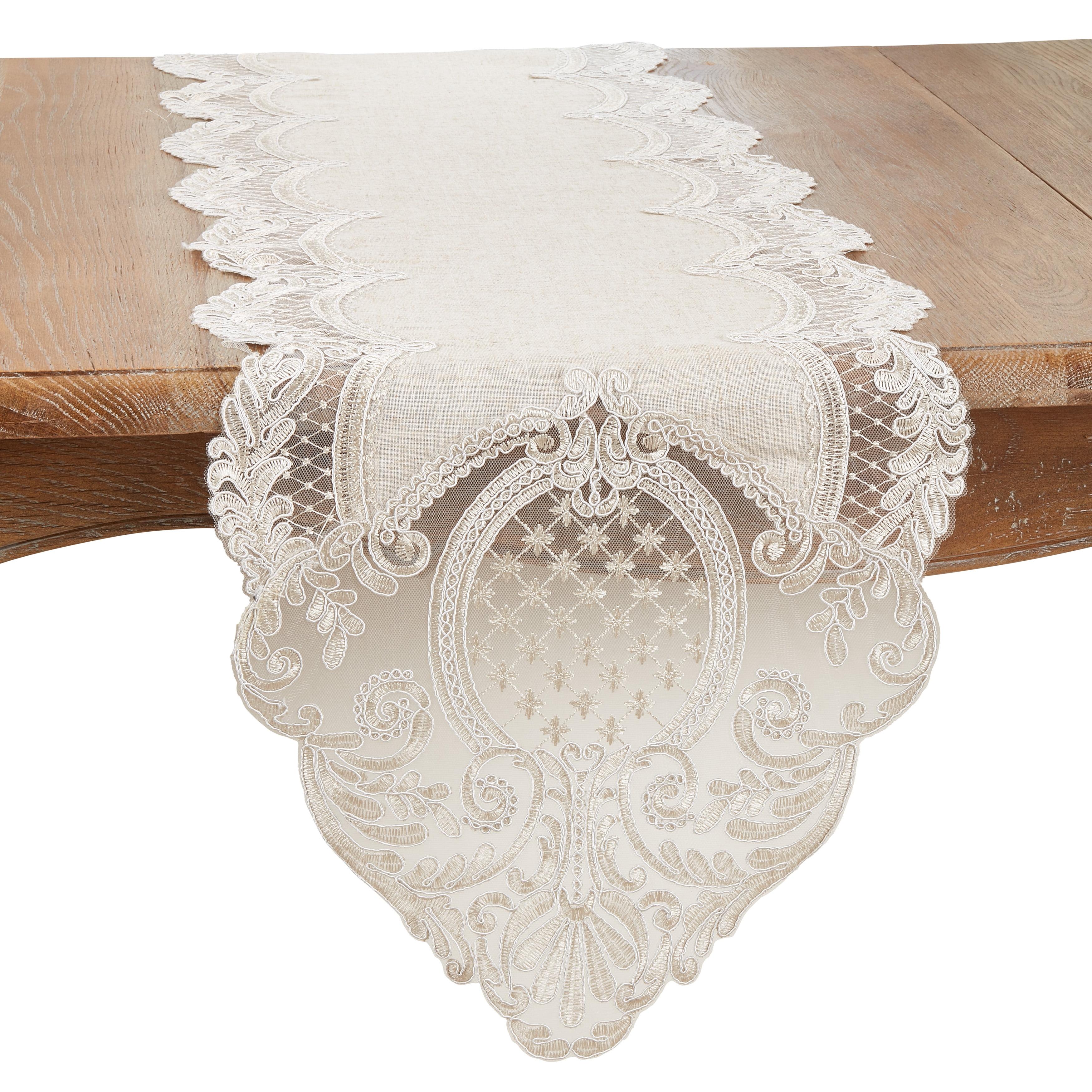 Saro Lifestyle Timeless Beauty Embroidered Lace Table Runner