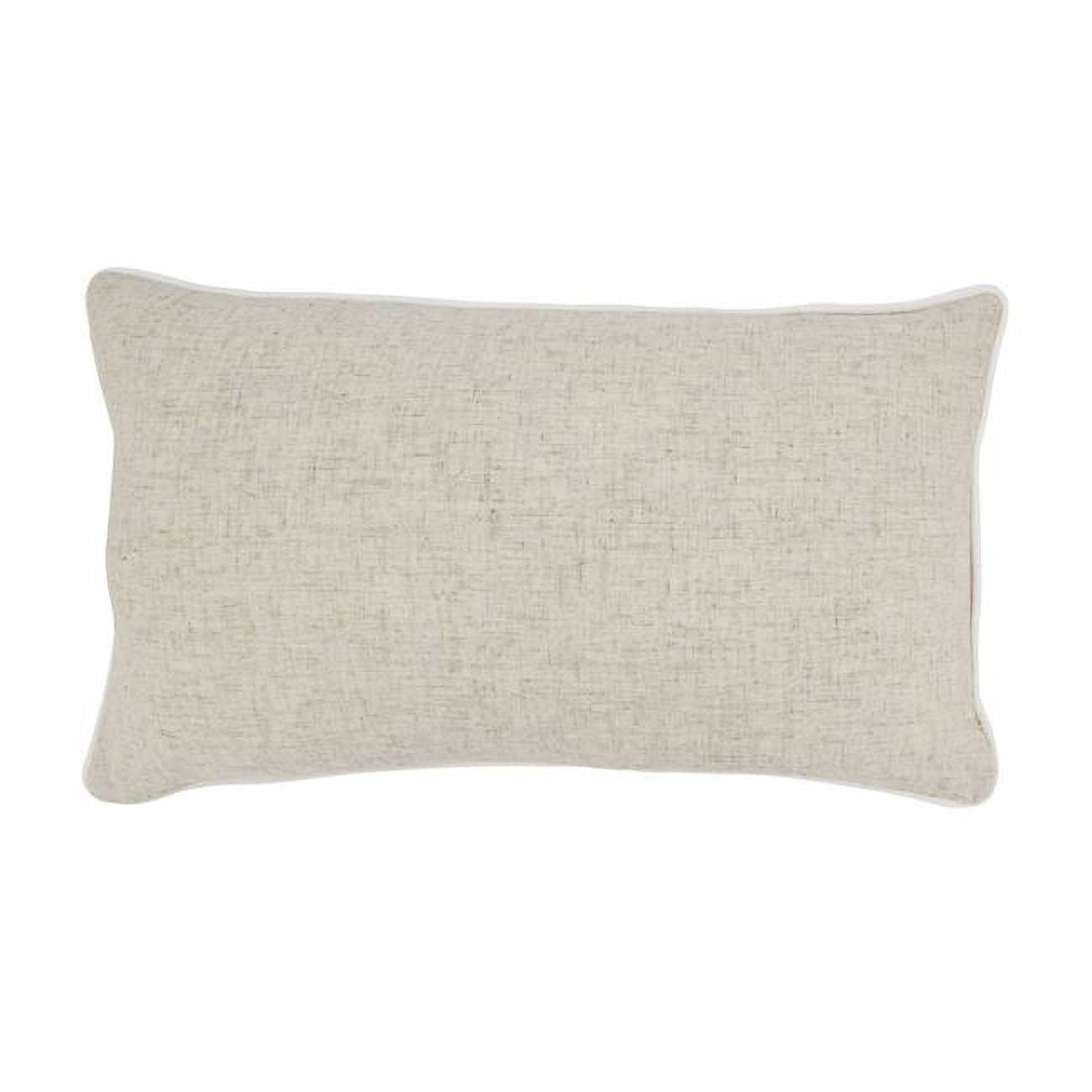 Beige Linen and Polyester Rectangular Throw Pillow with Duck Feather Fill