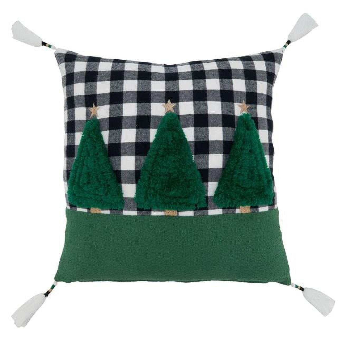 Saro Lifestyle Buffalo Plaid Trees  Decorative Pillow Cover, Green, 18"