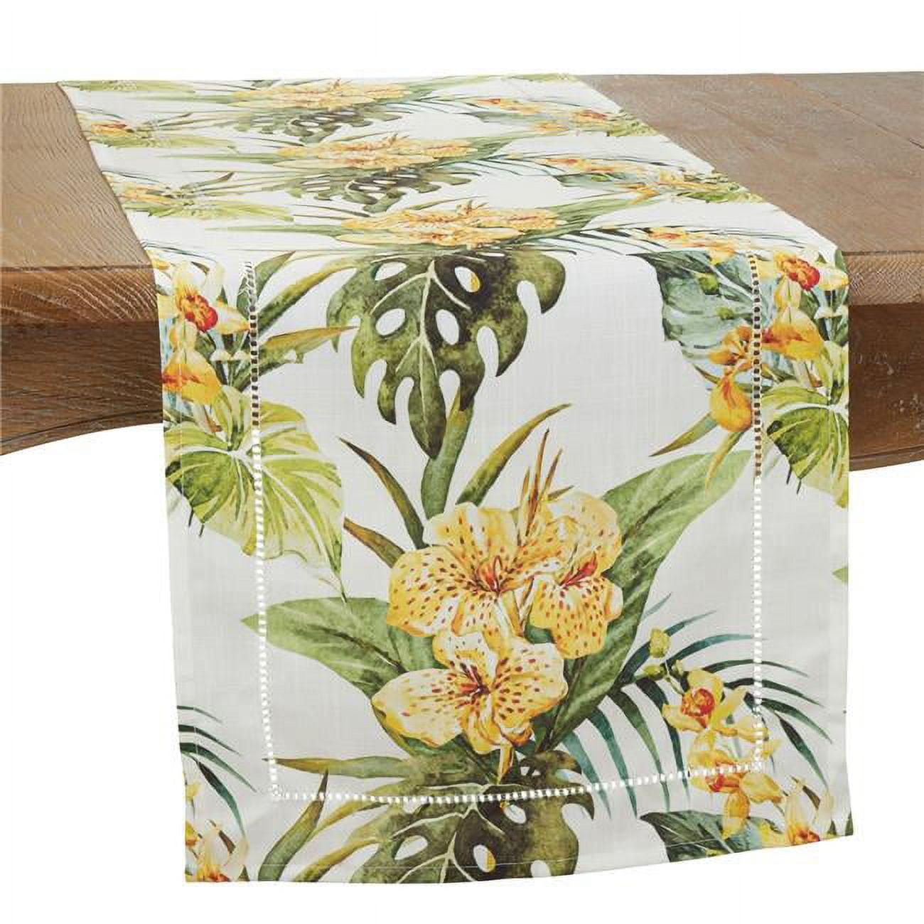 Fennco Styles Tropical Flower Hemstitch Table Runner 16" W x 72" L - Multicolored Rectangular Table Cover for Home, Dining Table, Banquet, Family Gathering and Special Occasion