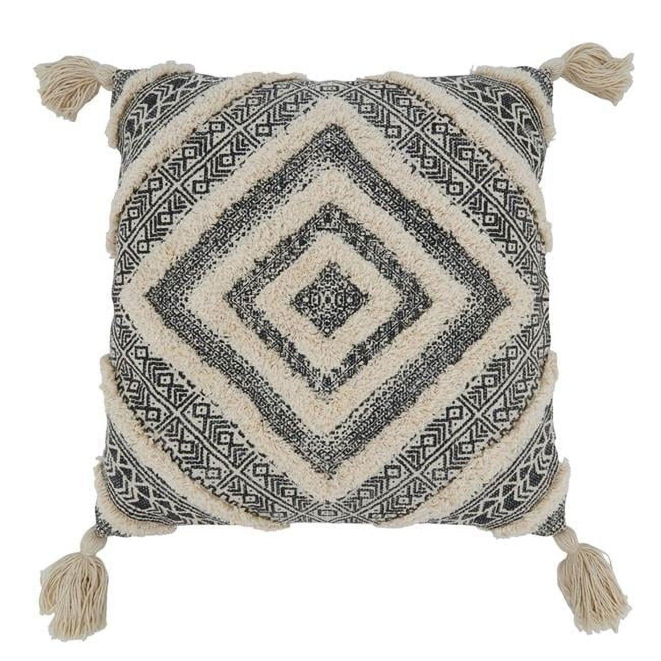 Saro Lifestyle Tufted Diamond Block Print  Decorative Pillow Cover, Black, 20"
