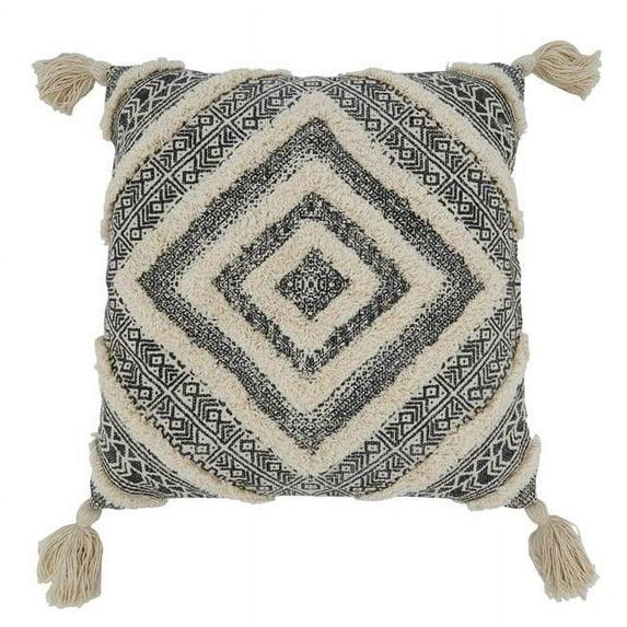 Saro Lifestyle Tufted Diamond Block Print  Decorative Pillow Cover, Black, 20"