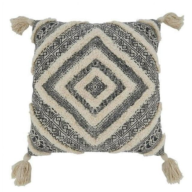 Saro Lifestyle Tufted Diamond Block Print  Decorative Pillow Cover, Black, 20"