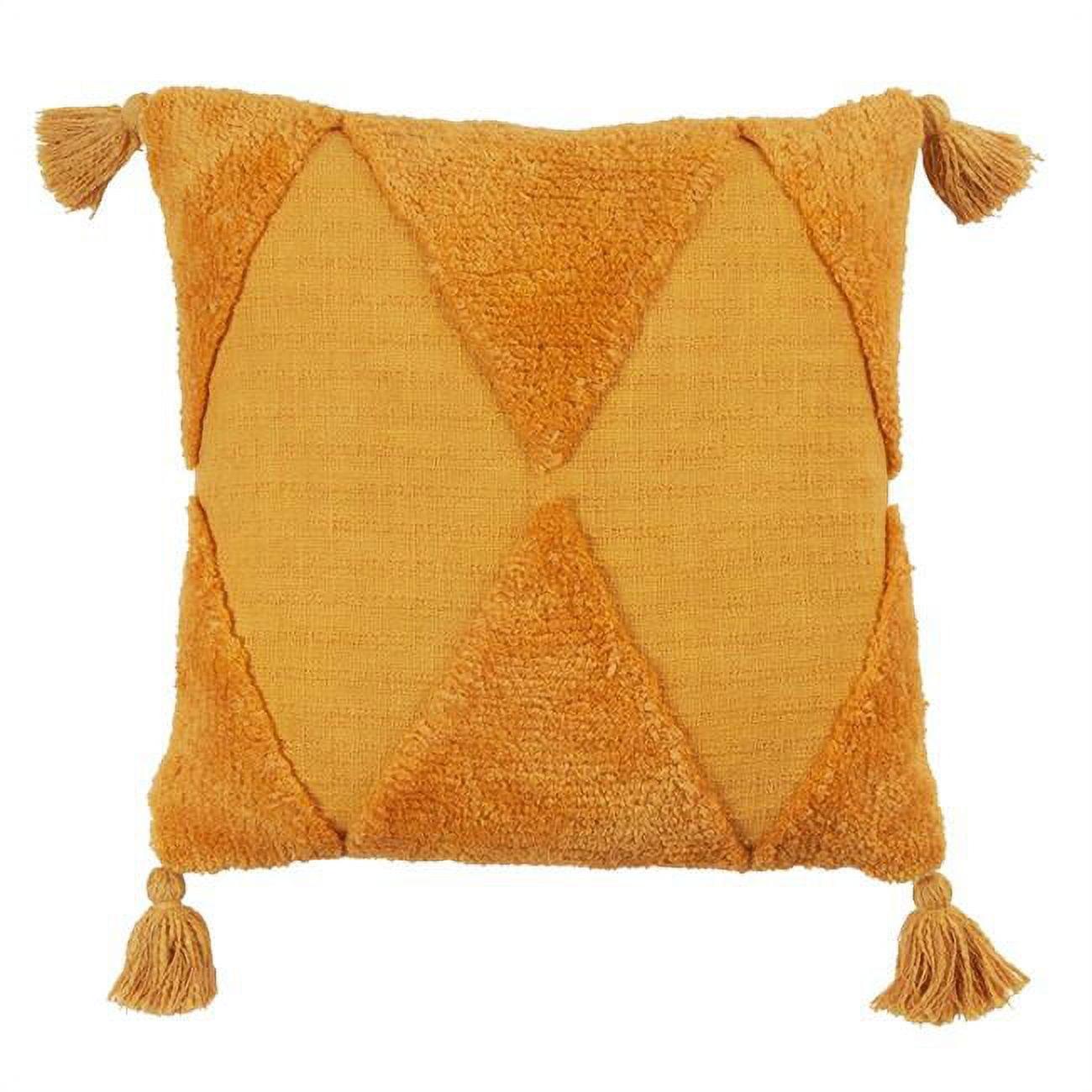 Mustard Tufted Diamond Tassel Cotton Throw Pillow