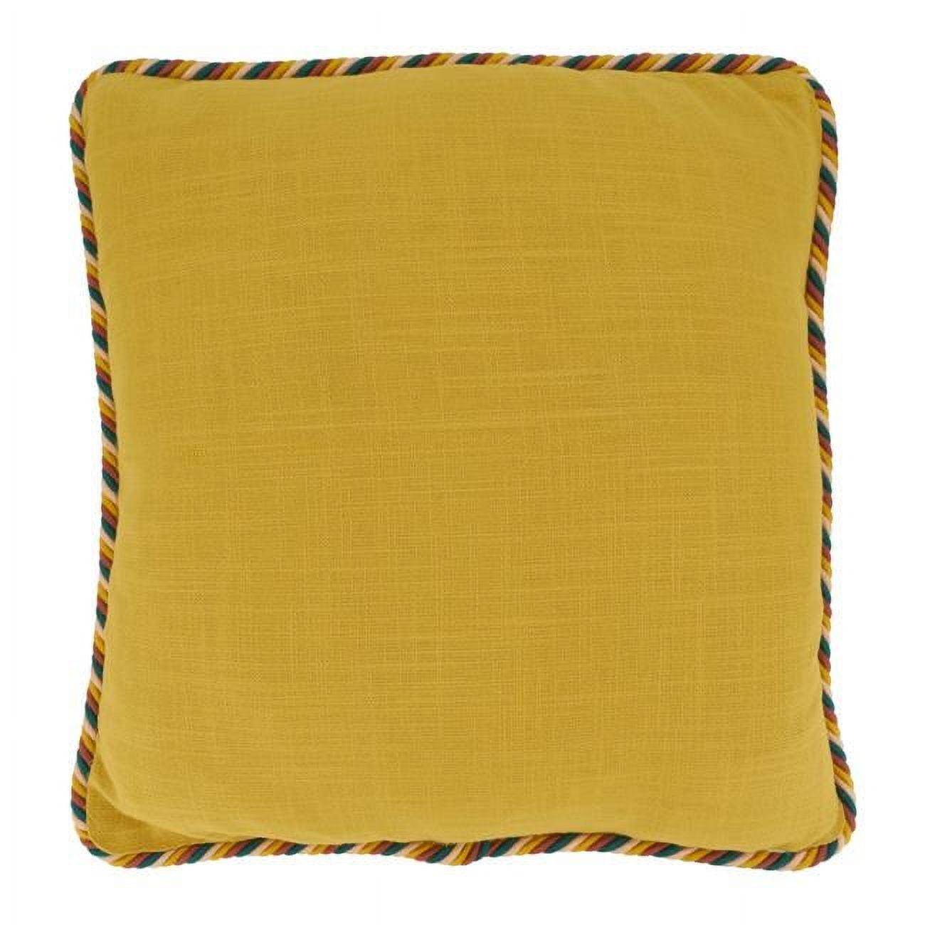 Yellow Cotton Square Throw Pillow with Twisted Rope Trim