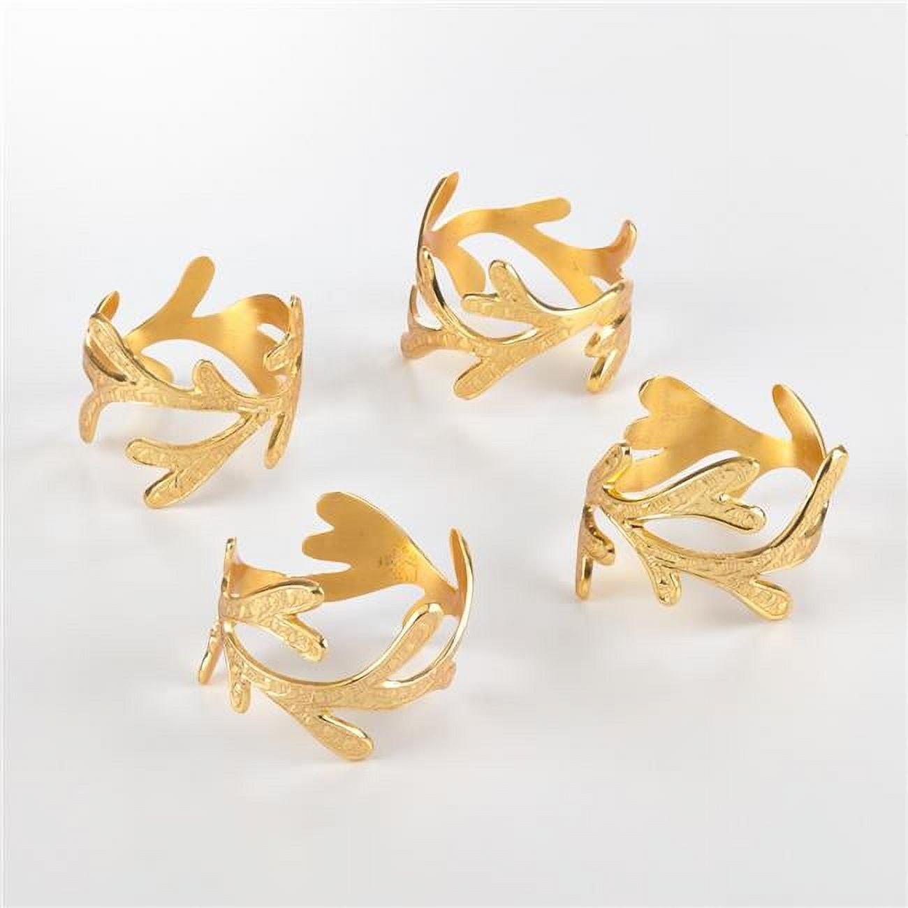 Gold Vine Leaf Design Metal Napkin Rings Set of 4