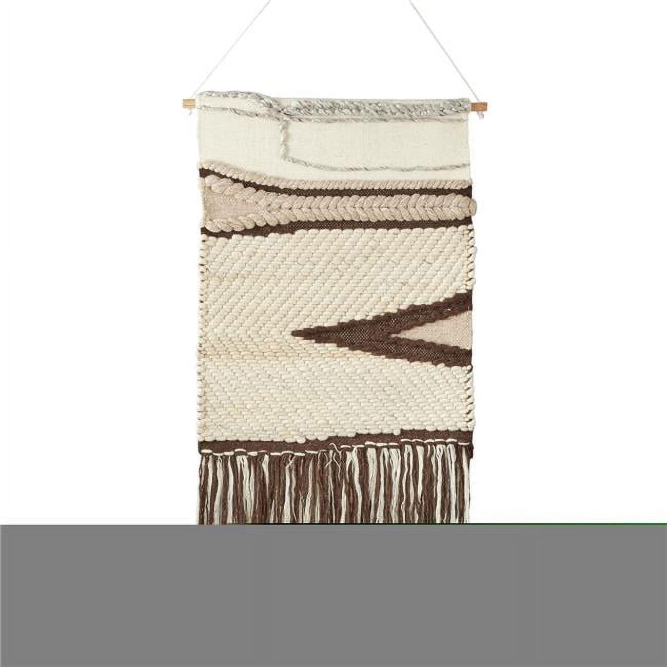 Brown and Ivory Wool Textured Woven Wall Hanging, 24" x 48"