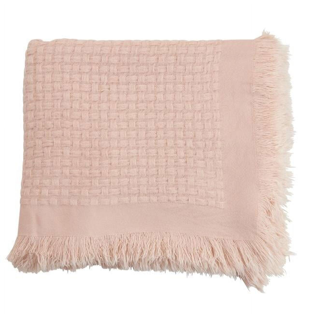 Charming Pink Cotton Waffle Weave Throw Blanket with Fringe Accents