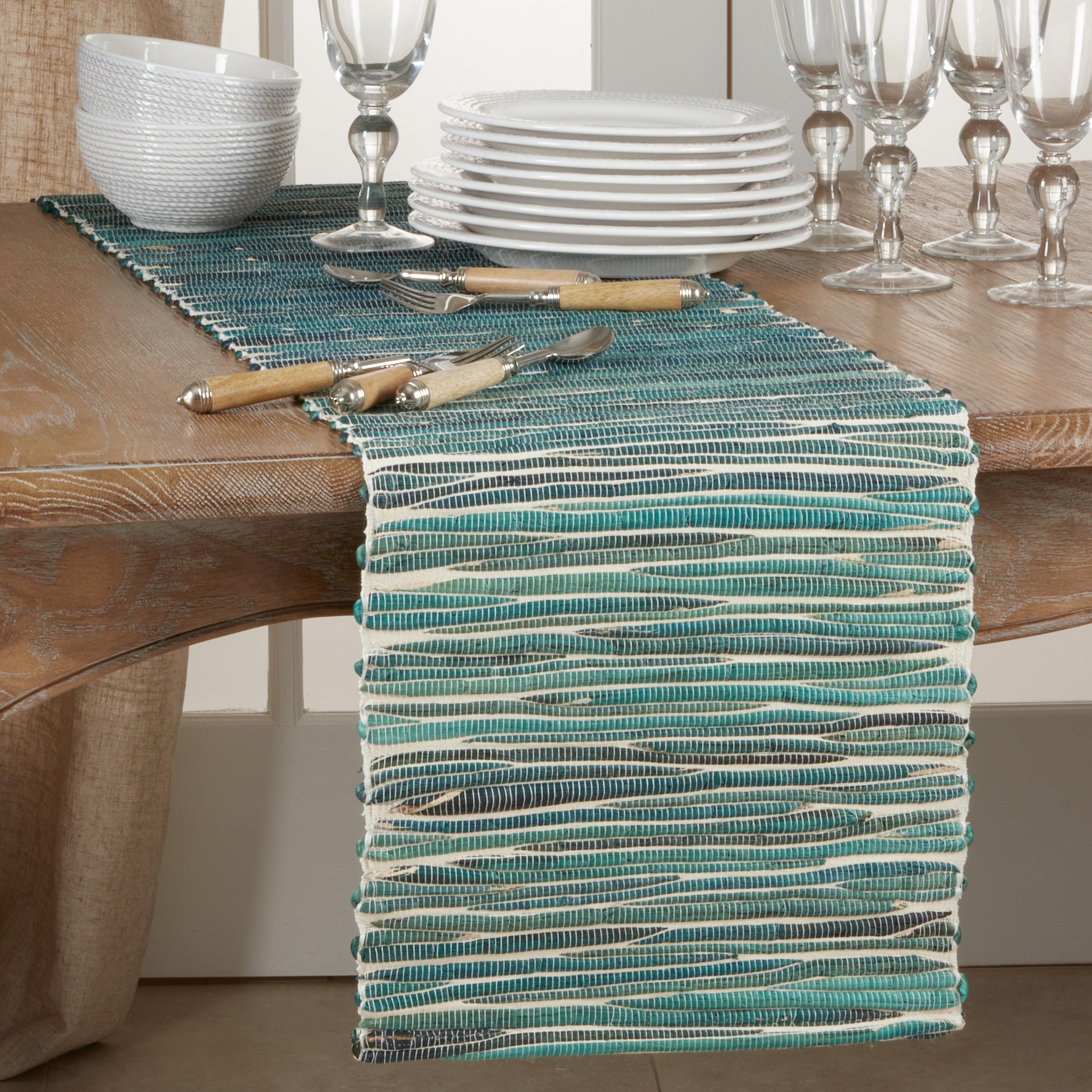 Saro Lifestyle Dinner Table Runner With Water Hyacinth Design, Turquoise, 14" x 72"