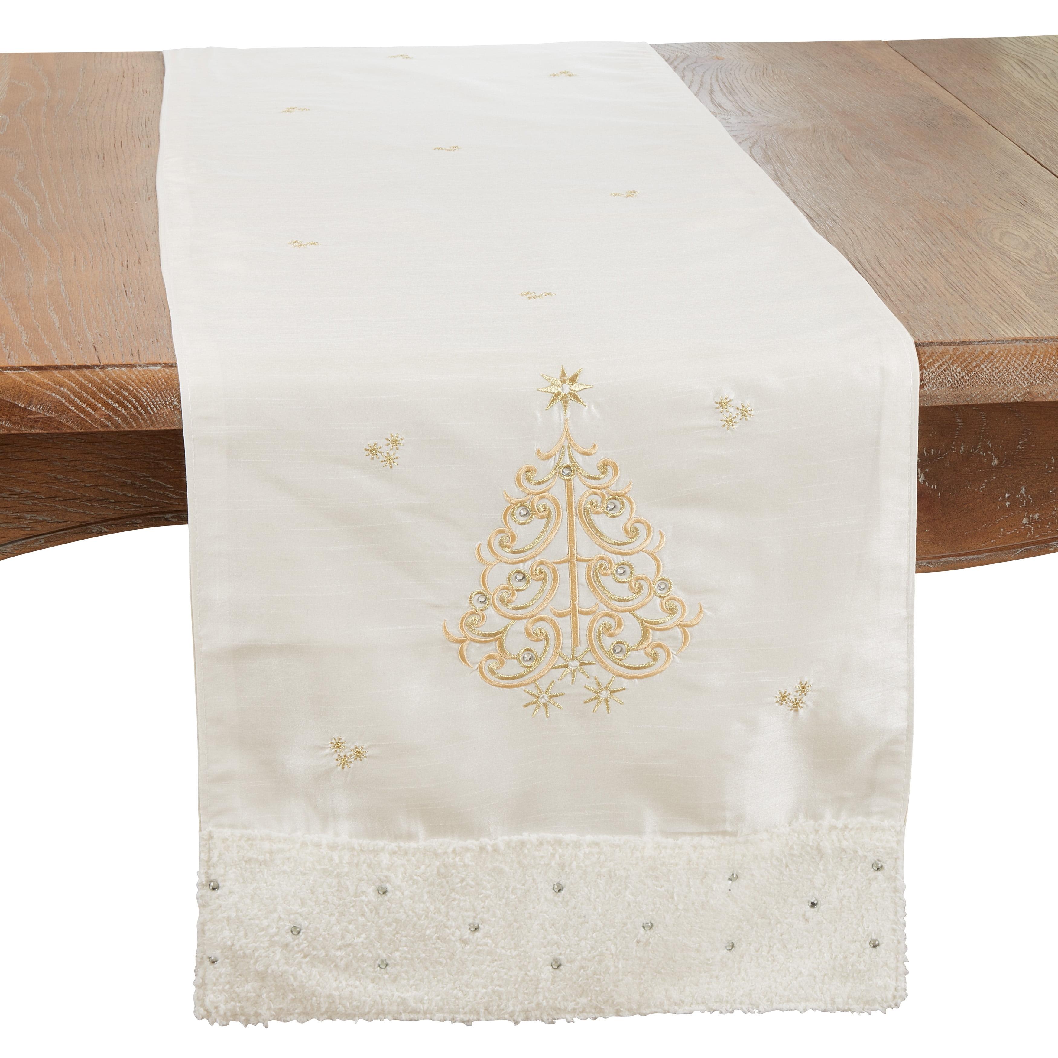 Winter Wonderland Gold Embroidered Christmas Tree Table Runner