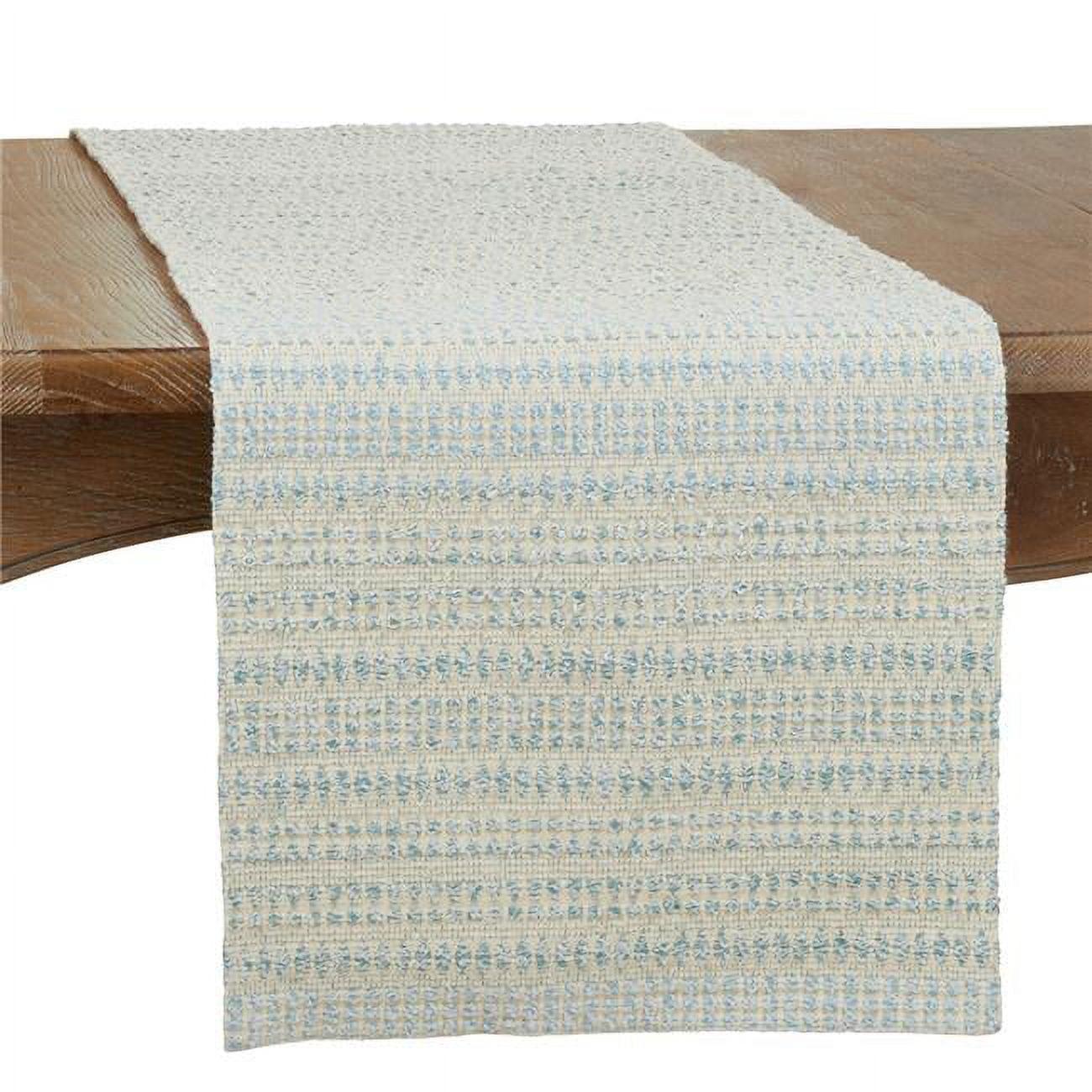 Aqua Woven Line Cotton-Polyester Table Runner