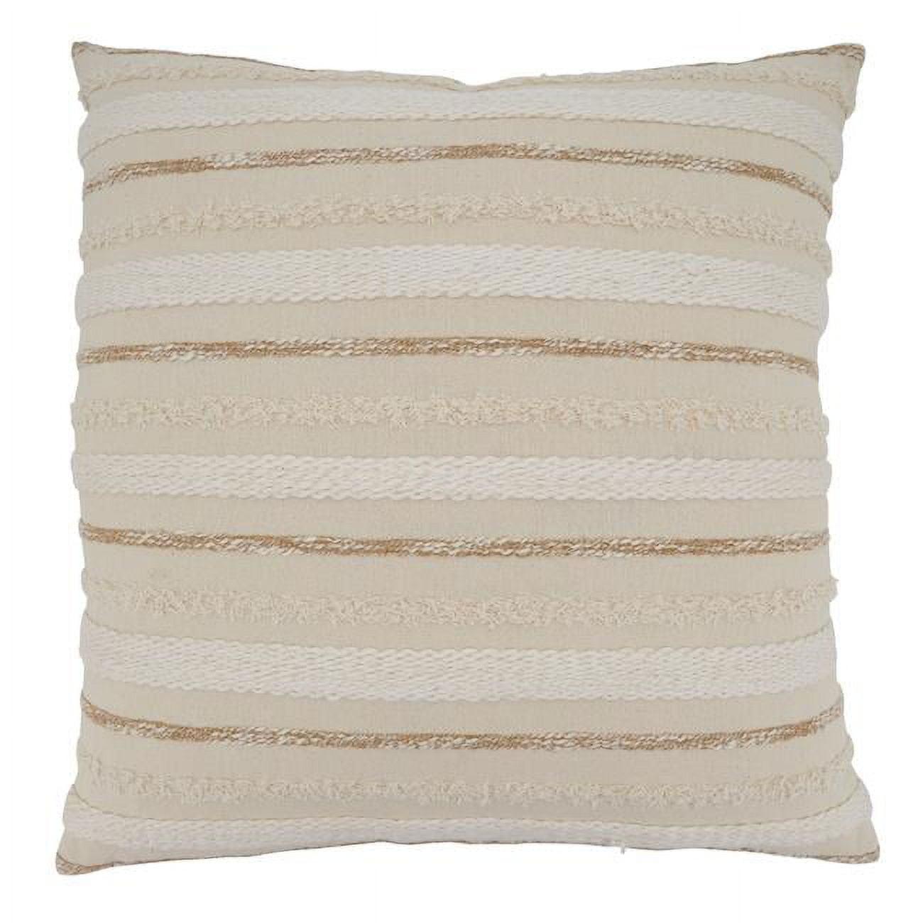 Large Beige Woven Cotton Coastal Throw Pillow