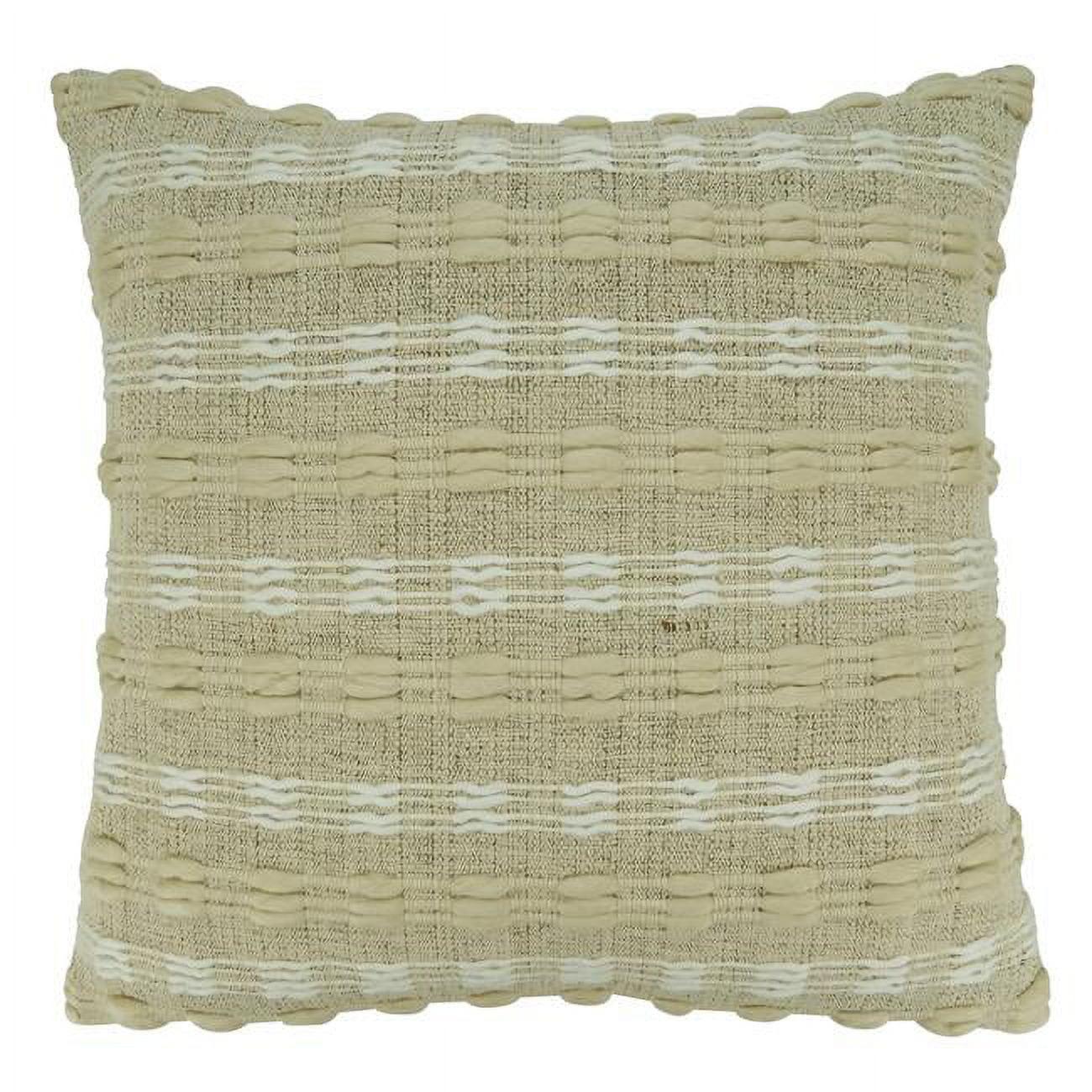 Beige Woven Stripe Cotton Blend Throw Pillow, 20"