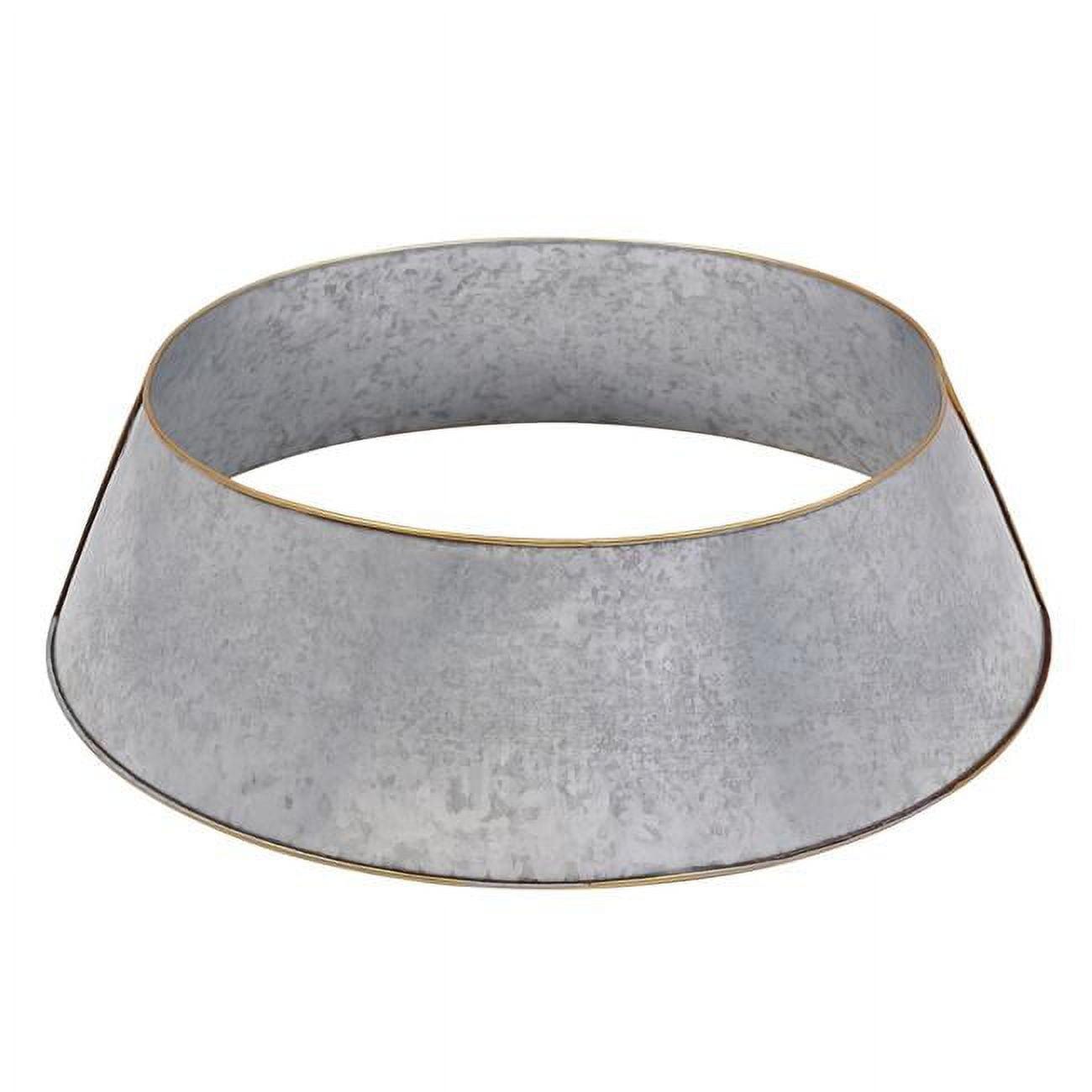 Gray Galvanized Metal Christmas Tree Collar with Gold Rim