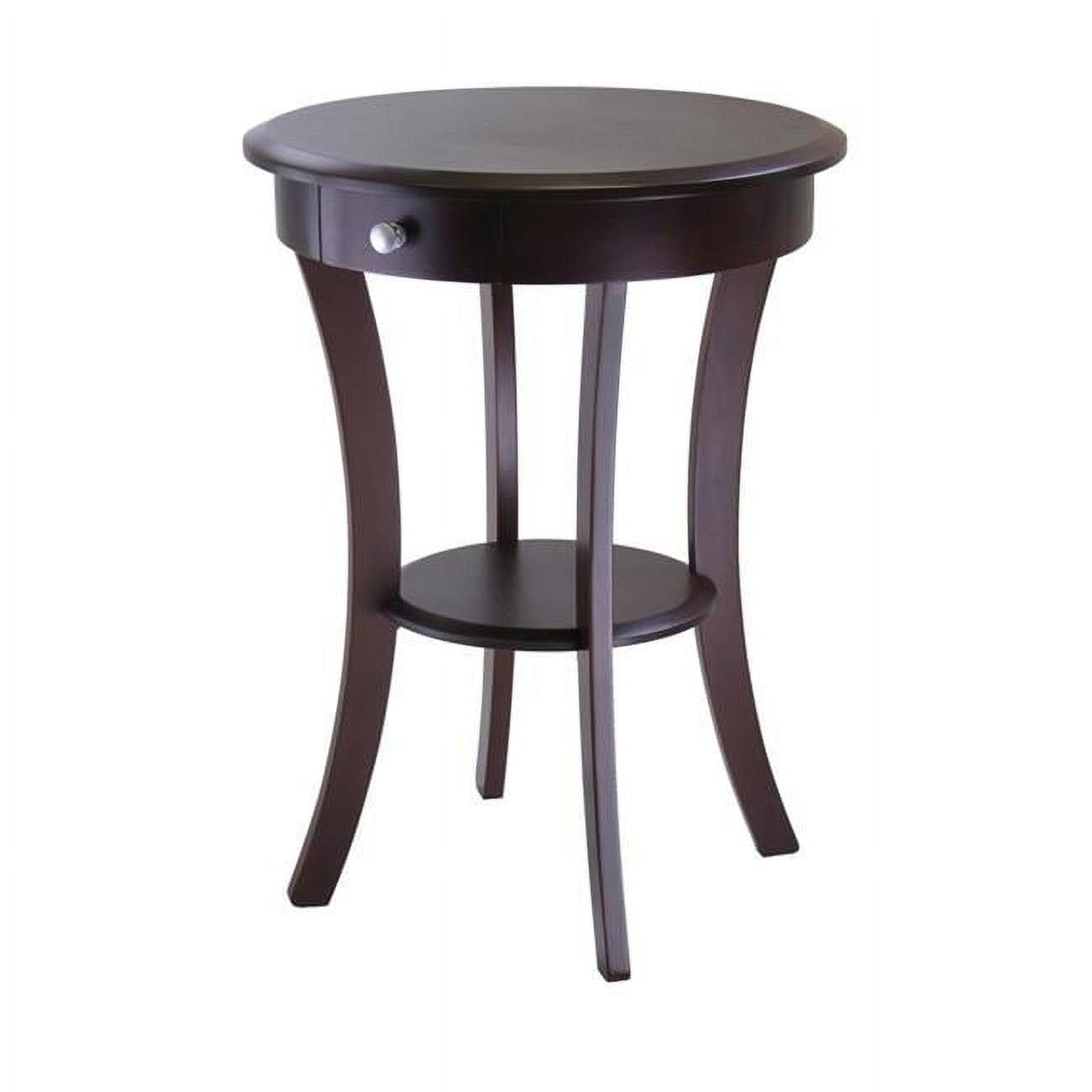 Sasha Transitional Round Wood Accent Table with Storage - Cappuccino