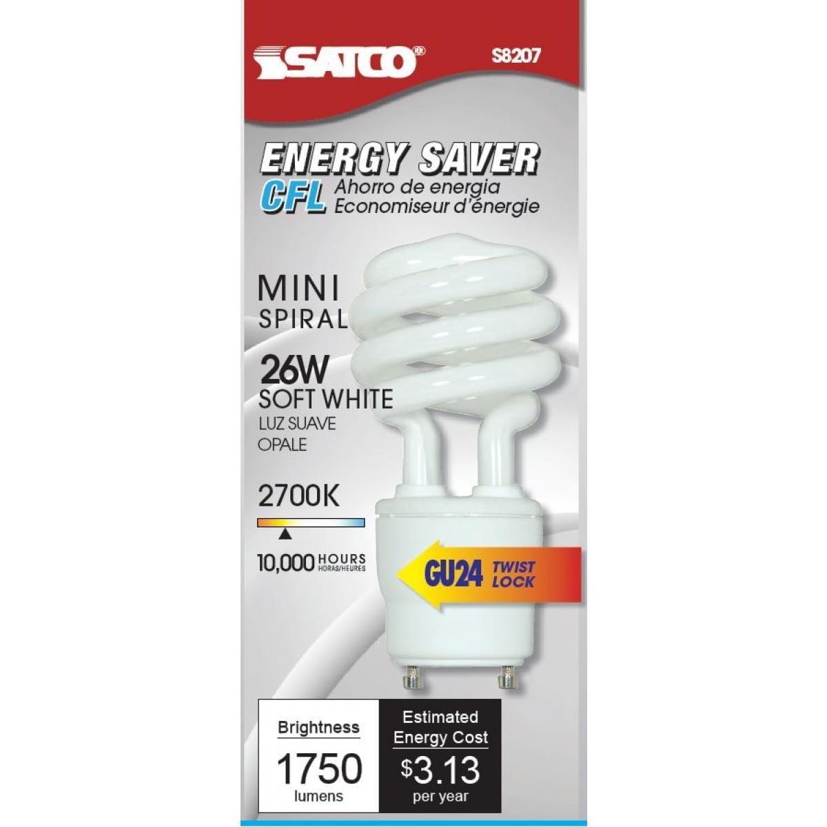 Satco S8207 - 26 watt; Spiral Compact Fluorescent; 2700K; 82 CRI; GU24 base; 120 volts