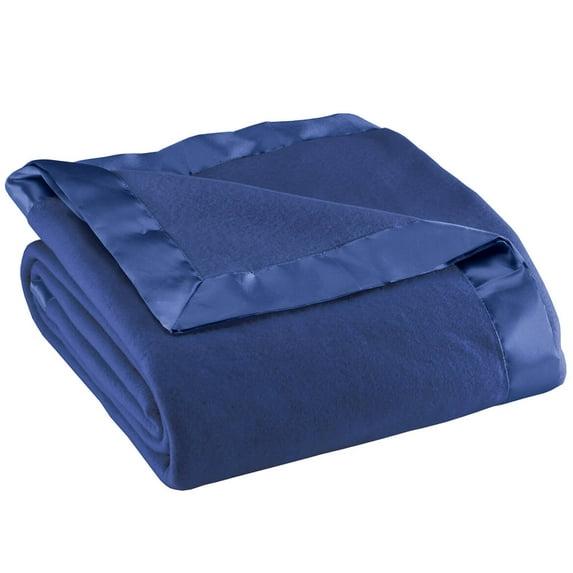 Satin Fleece Blanket by OakRidge, Full/Queen, Twin or King Size – 100% Polyester Lightweight Fabric and Cozy Satin Binding Edges in Tightly Folding Travel Blanket, Navy Blue