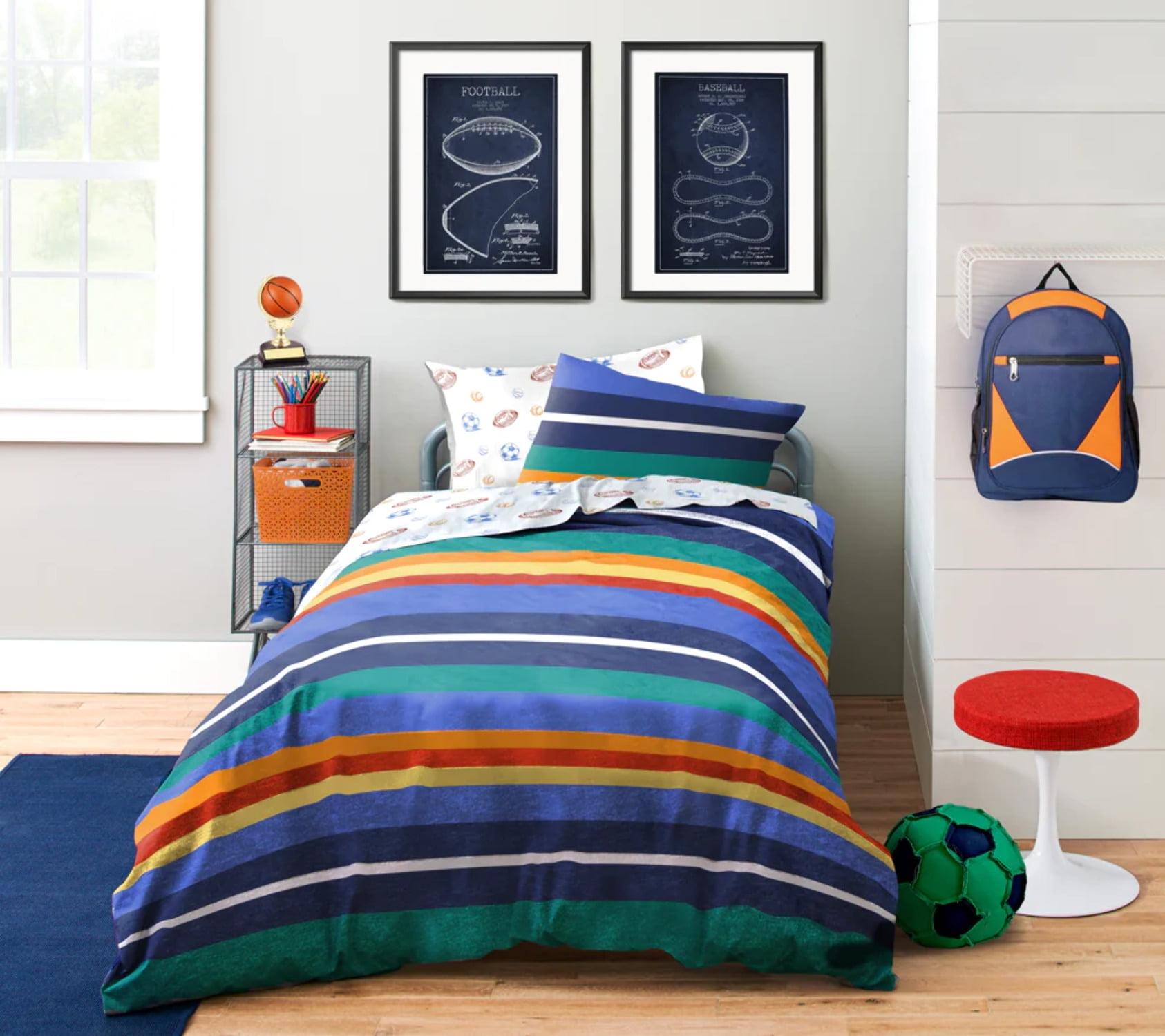 Saturday Park Vintage Stripe & Sports 100% Organic Cotton Queen Bed Set