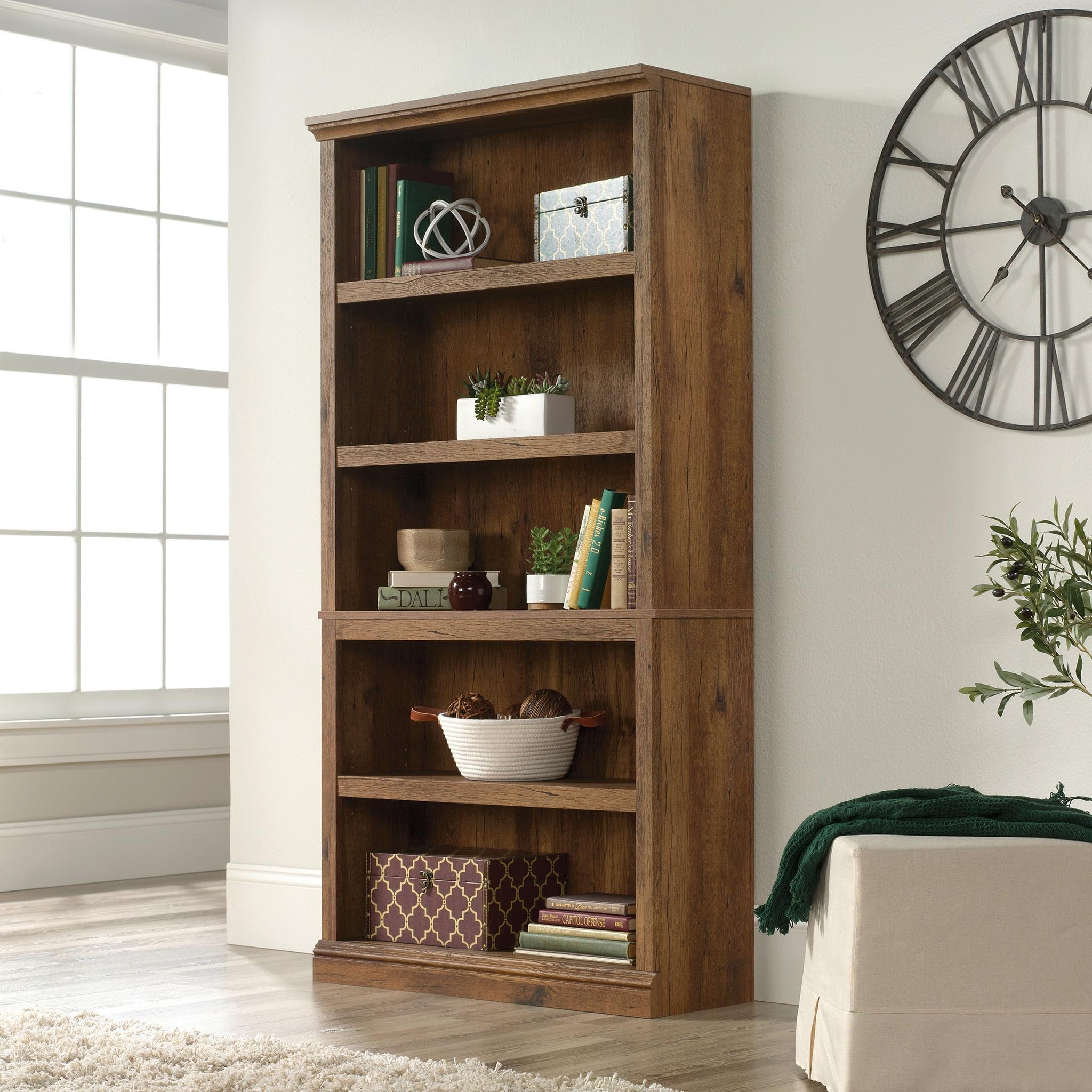 Vintage Oak Adjustable 5-Shelf Wooden Bookcase