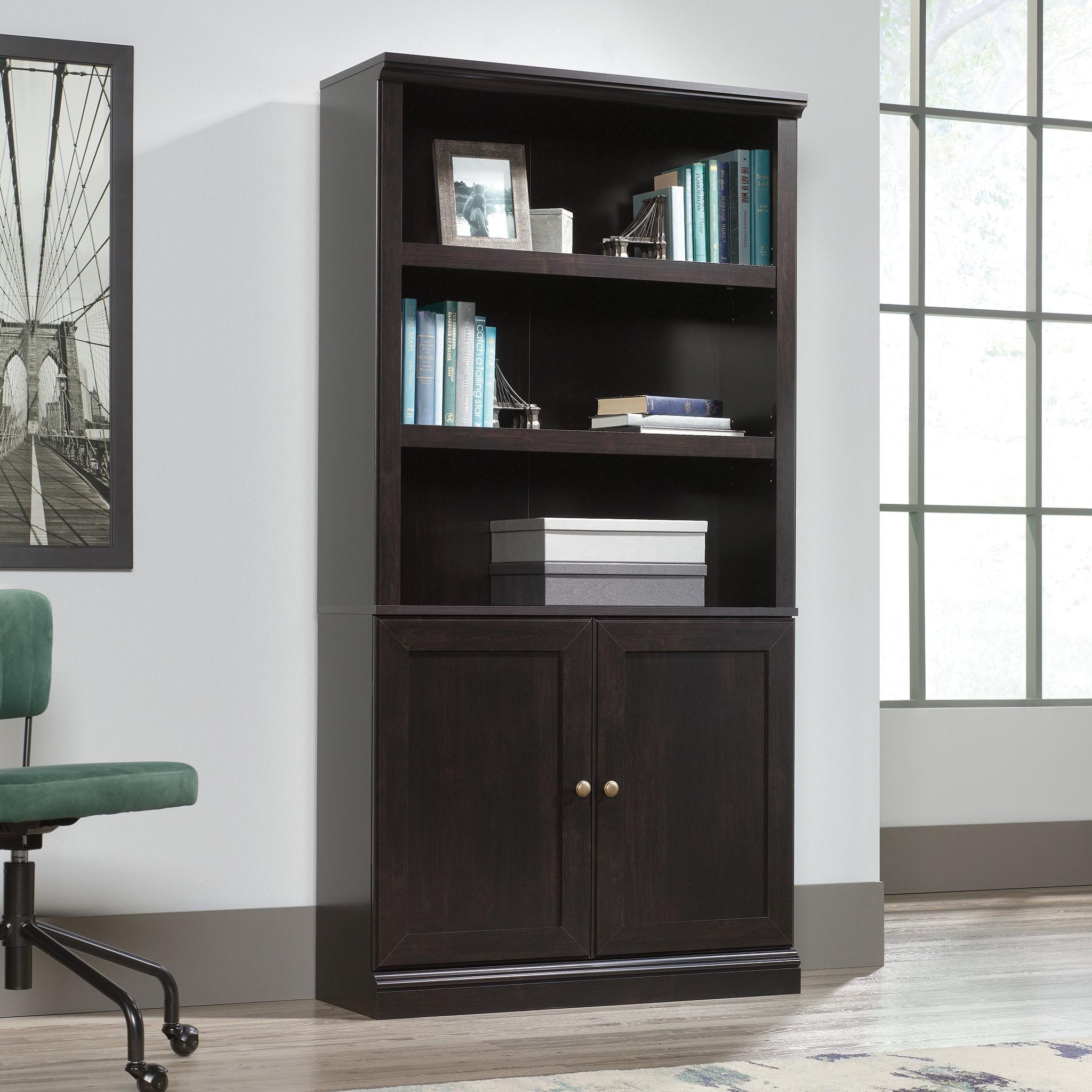 Sauder 70" 5 Shelf Bookcase with Doors Black: Mid-Century Modern, MDF Frame, Vertical Storage