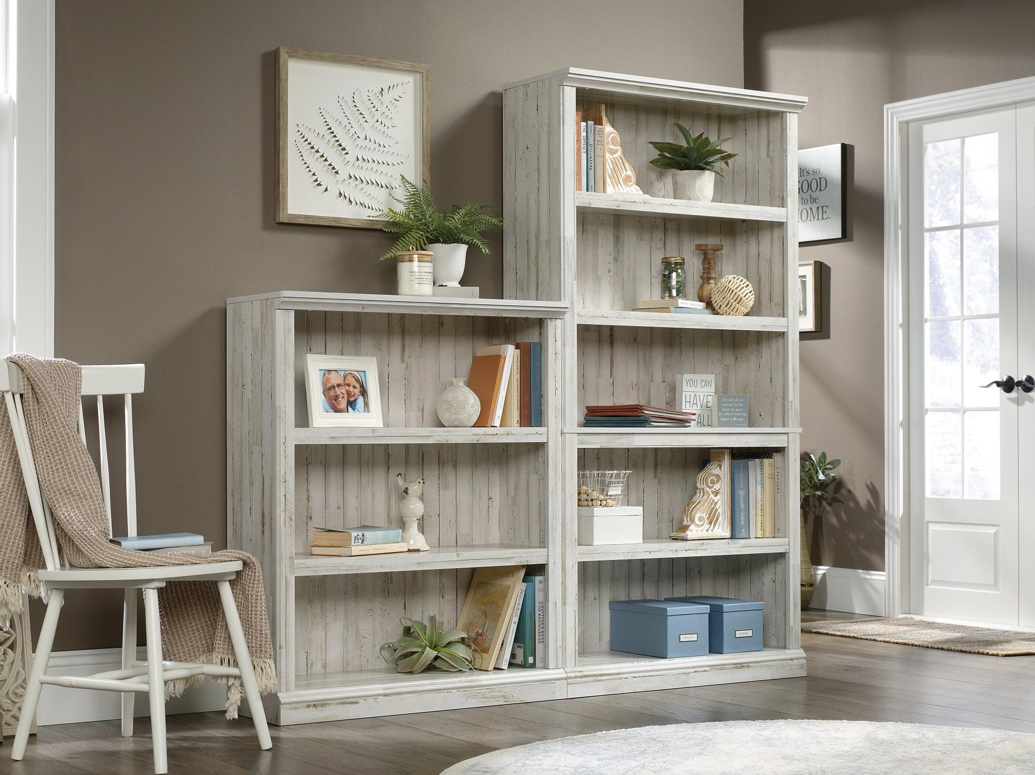 White Plank 5-Shelf Adjustable Wood Bookcase