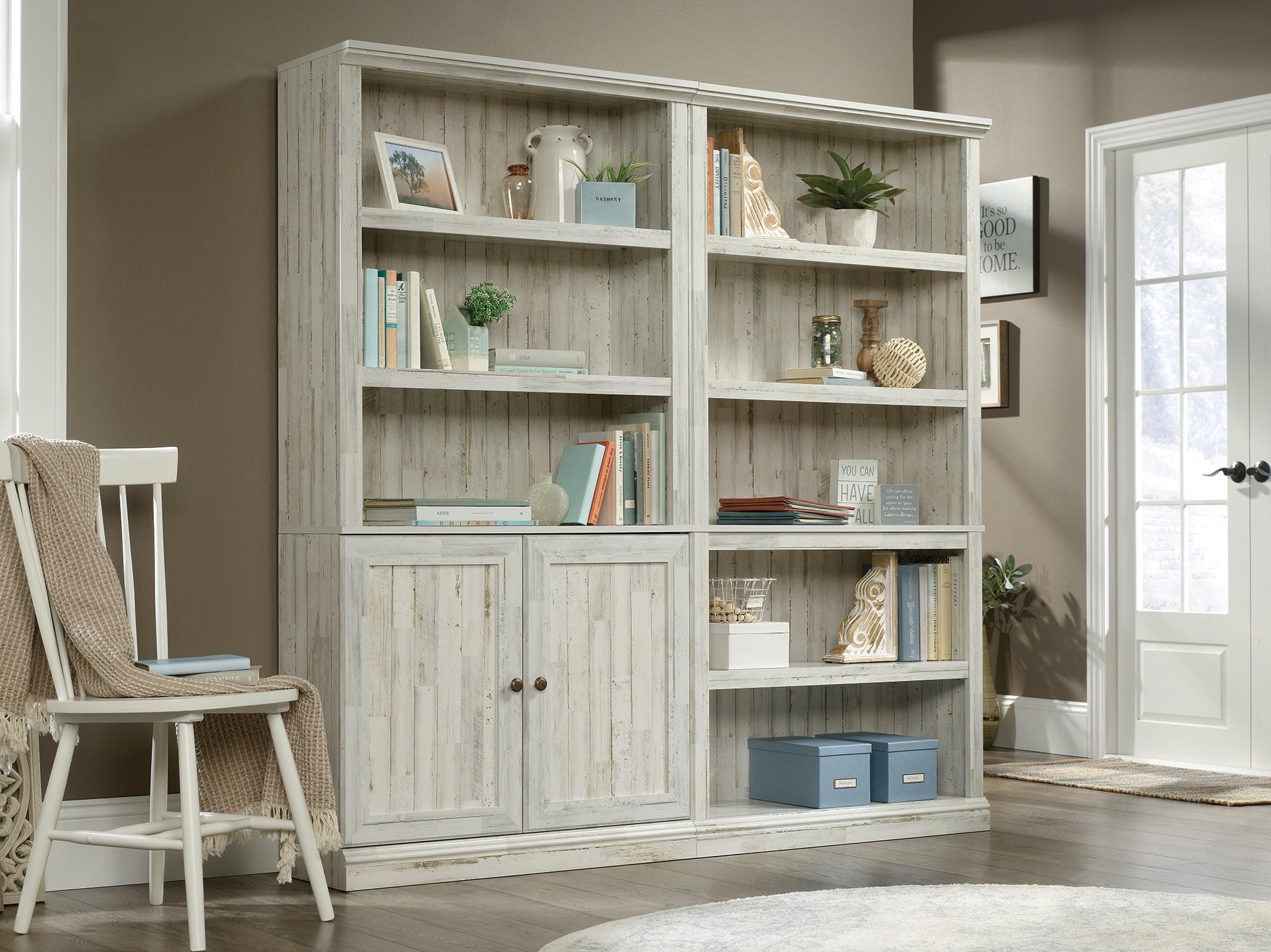 Adjustable White Plank 3-Shelf Bookcase with Doors