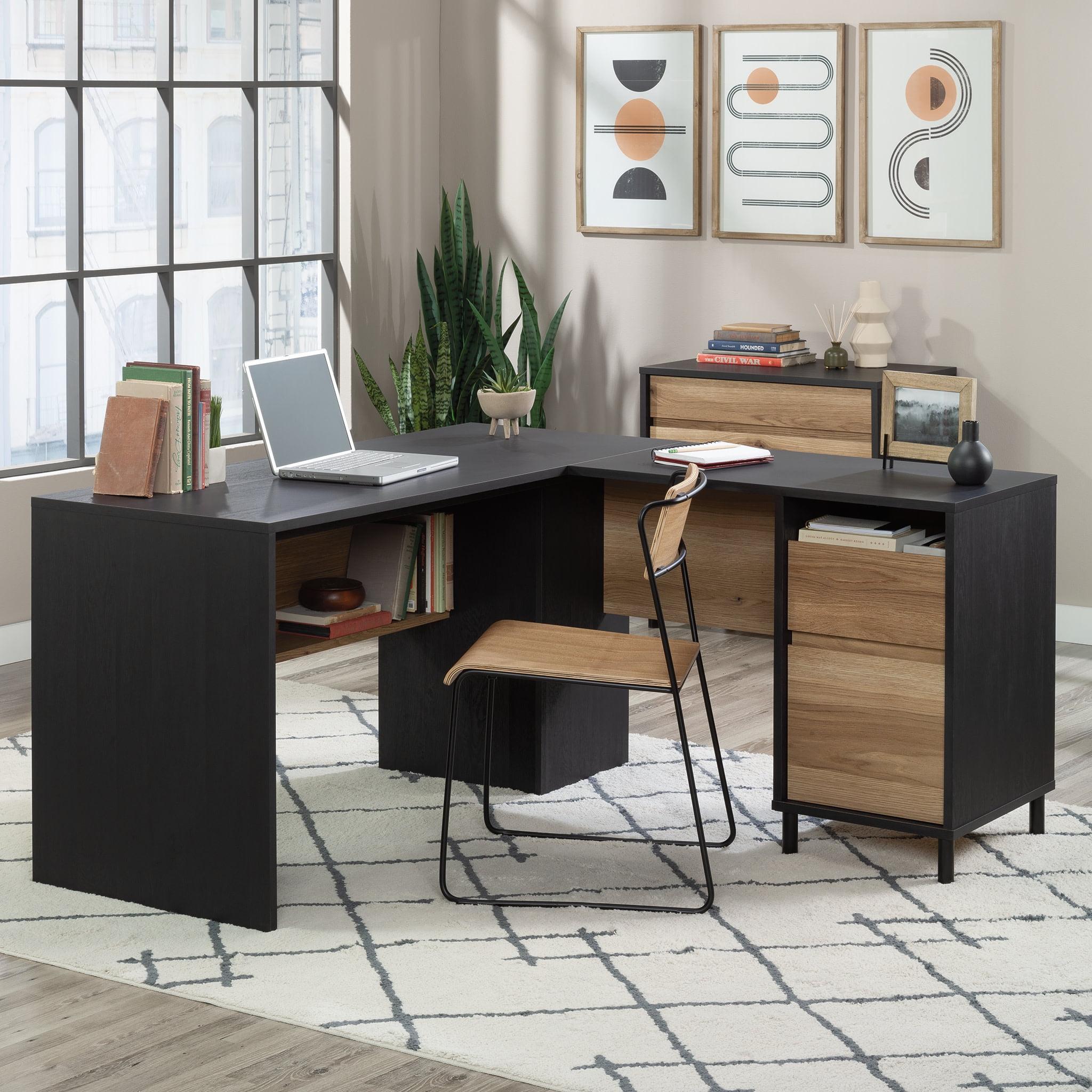 Acadia Way 2 Drawer Modern L Shaped Desk Raven Oak - Sauder