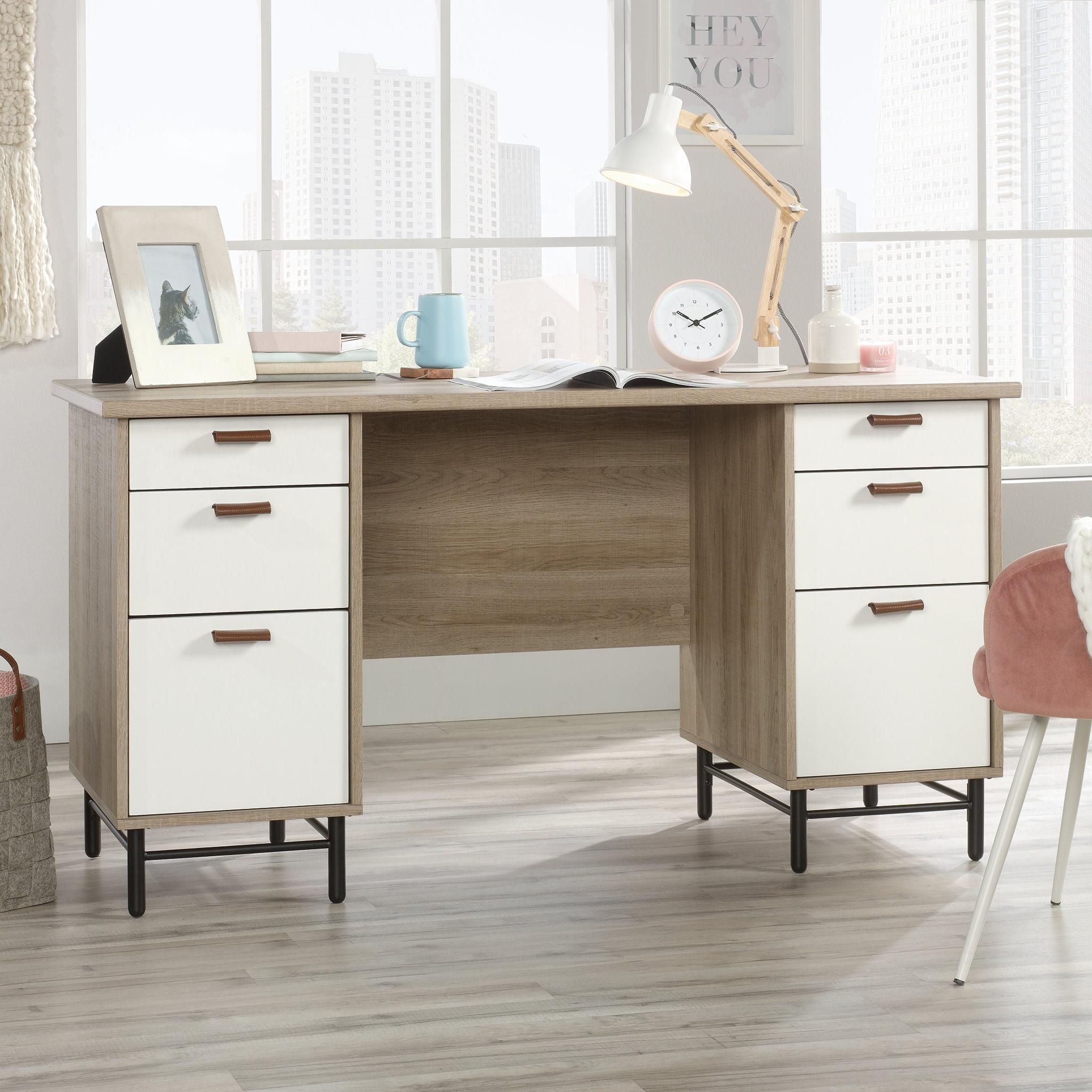 Sauder Anda Norr Engineered Wood Executive Desk in Sky Oak and White