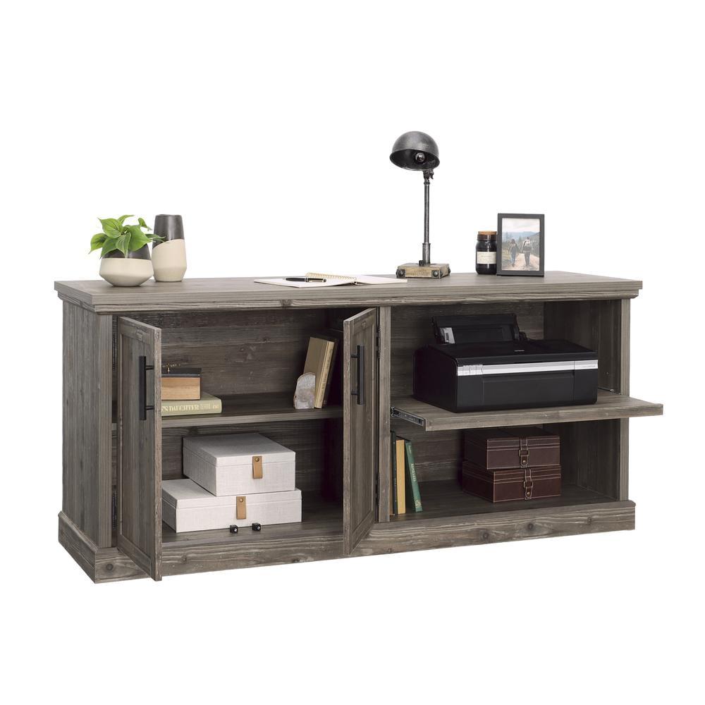 Sauder Aspen Post Large Office Credenza Pebble Pine: Adjustable Shelf, Metal Slides, Laminated Surface