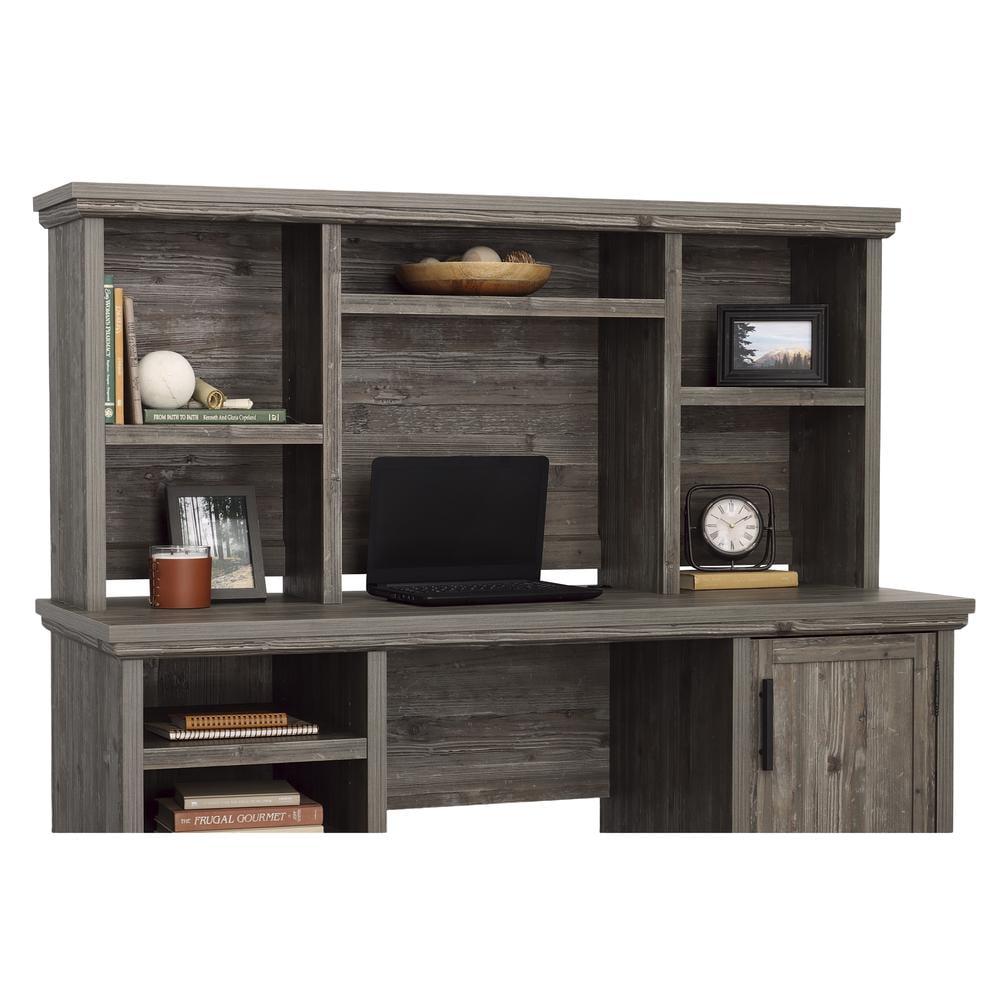 Sauder Aspen Post Computer Hutch Pebble Pine: 5-Year Warranty, Farmhouse Style, 2 Adjustable Shelves