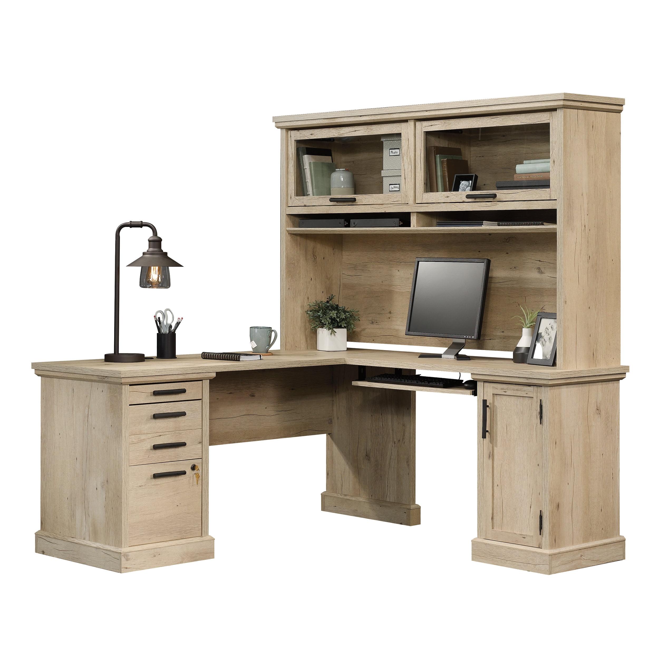 Prime Oak L-Shaped Desk with Hutch and Storage