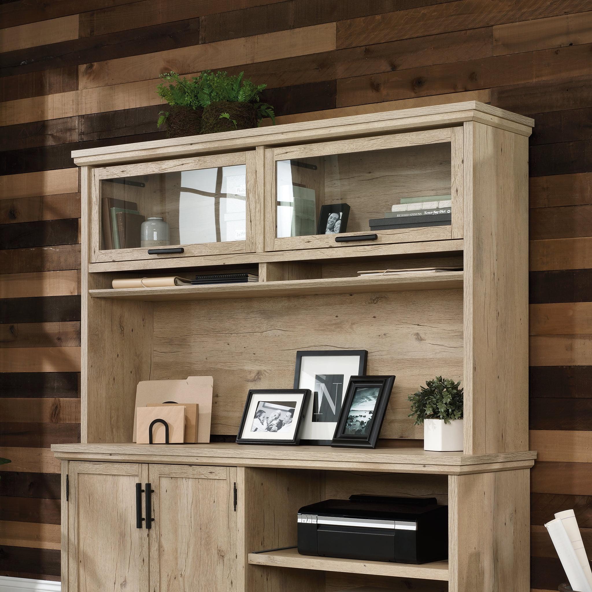 Prime Oak Large Office Hutch with Glass Doors